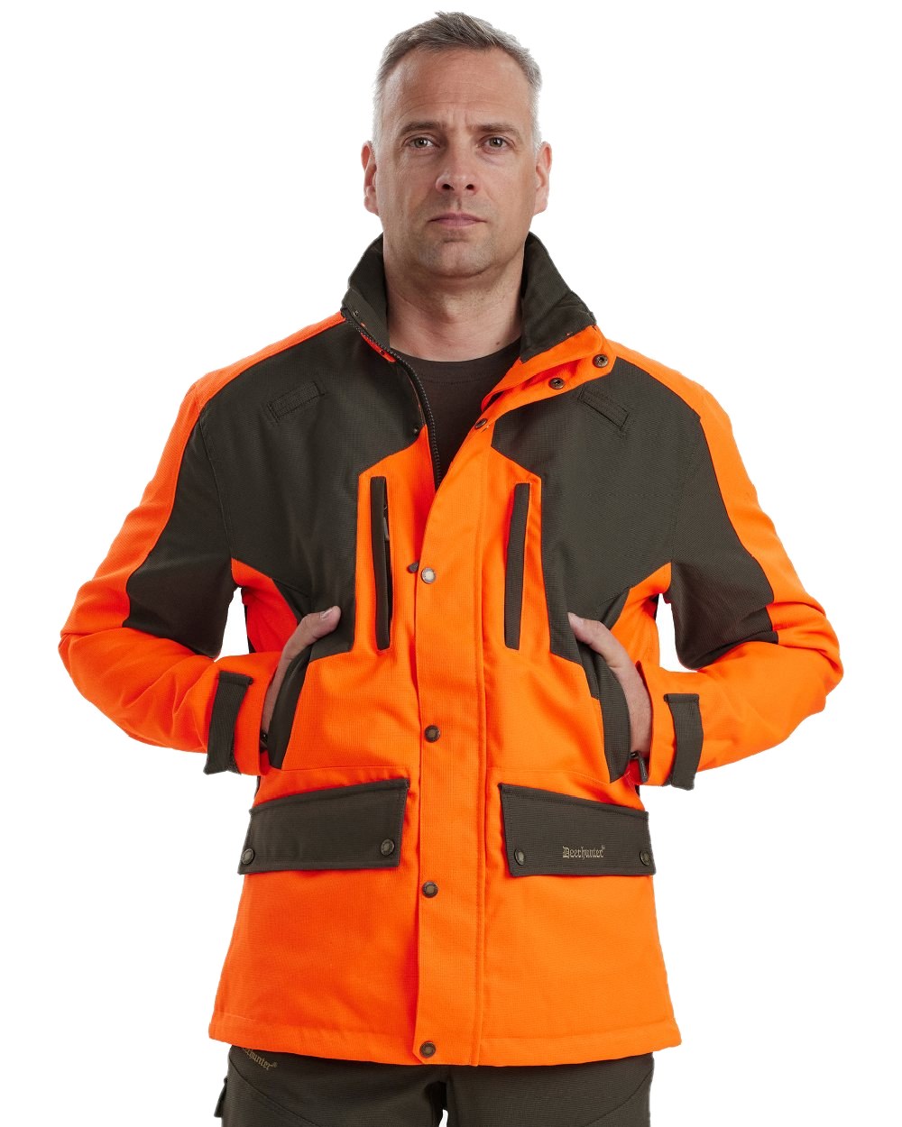 Orange coloured Deerhunter Strike Extreme Waterproof Jacket With Membrane on white background #colour_orange