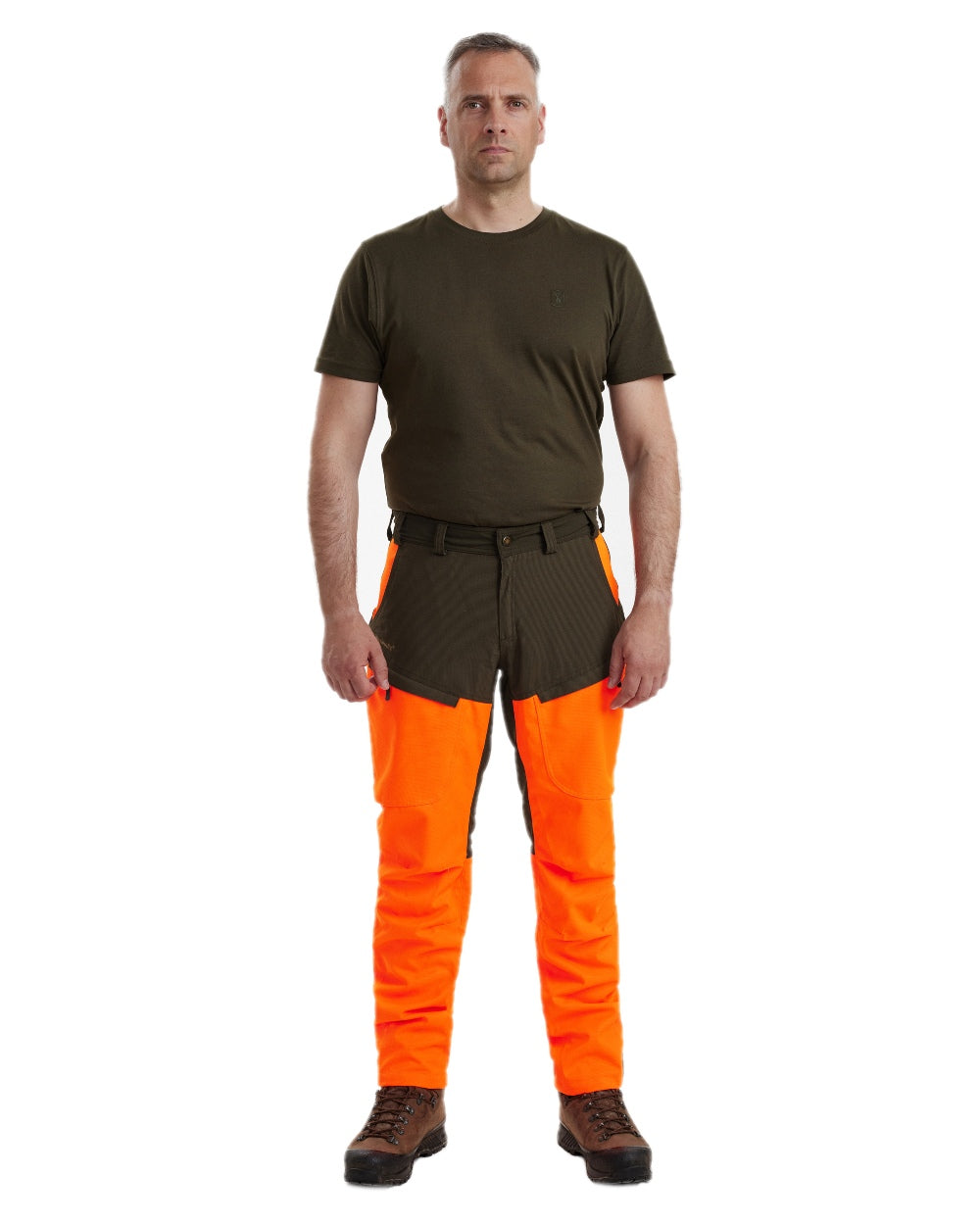 Orange coloured Deerhunter Strike Extreme Waterproof Trousers With Membrane on white background #colour_orange