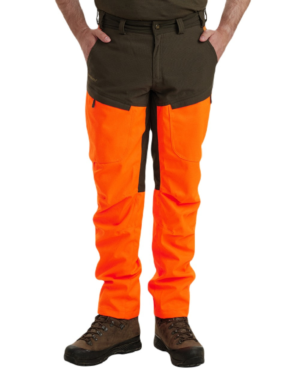 Orange coloured Deerhunter Strike Extreme Waterproof Trousers With Membrane on white background #colour_orange