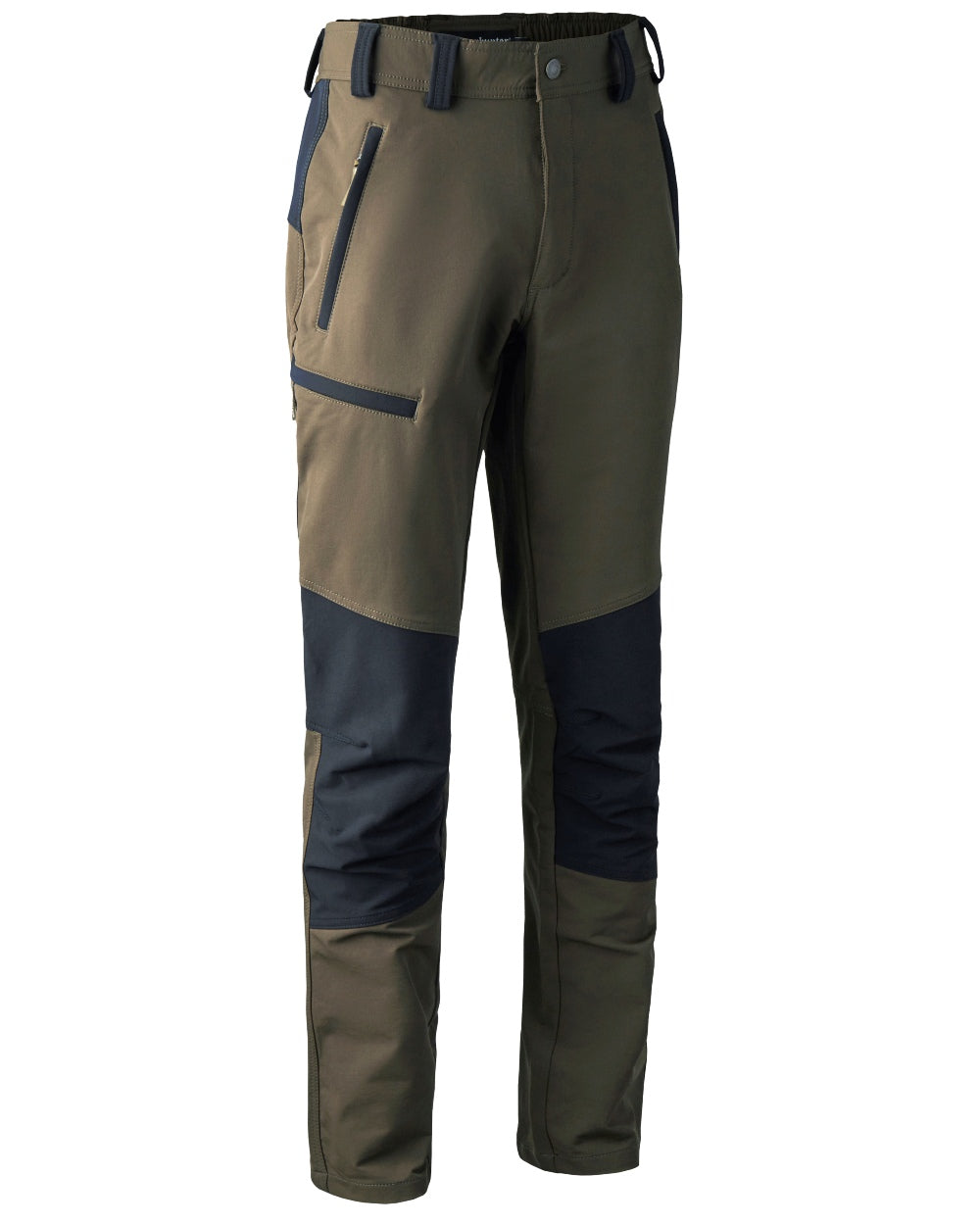 Black Fallen Leaf coloured Deerhunter Strike Full Stretch Trousers on white background #colour_black-fallen-leaf
