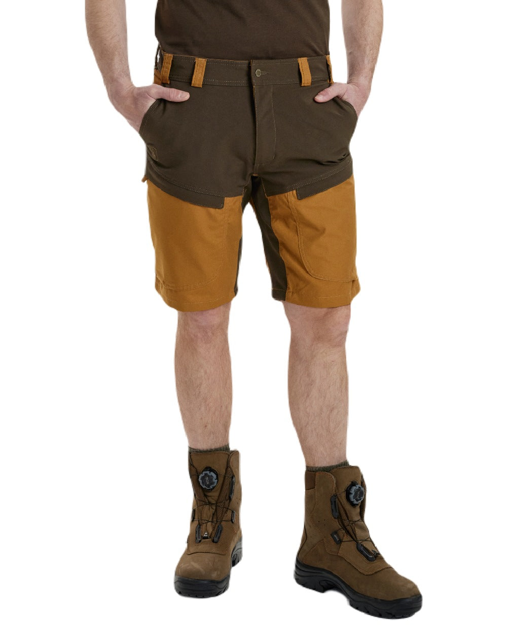 Bronze coloured Deerhunter Strike Shorts on white background #colour_bronze