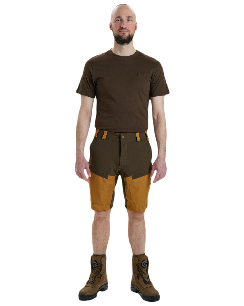Bronze coloured Deerhunter Strike Shorts on white background #colour_bronze