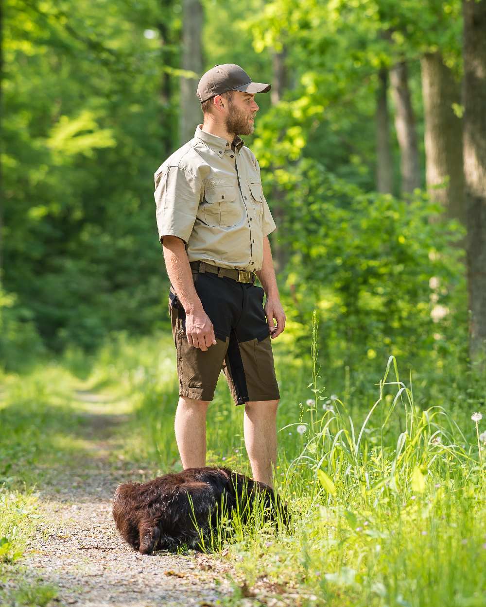 Deep Green coloured Deerhunter Strike Shorts on forest background #colour_deep-green