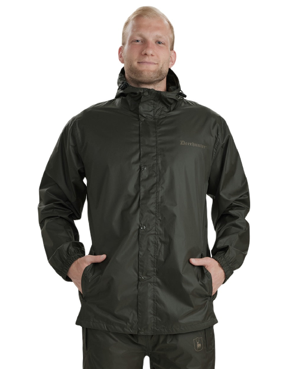 Timber coloured Deerhunter Survivor Packable Rain Jacket on white background #colour_timber