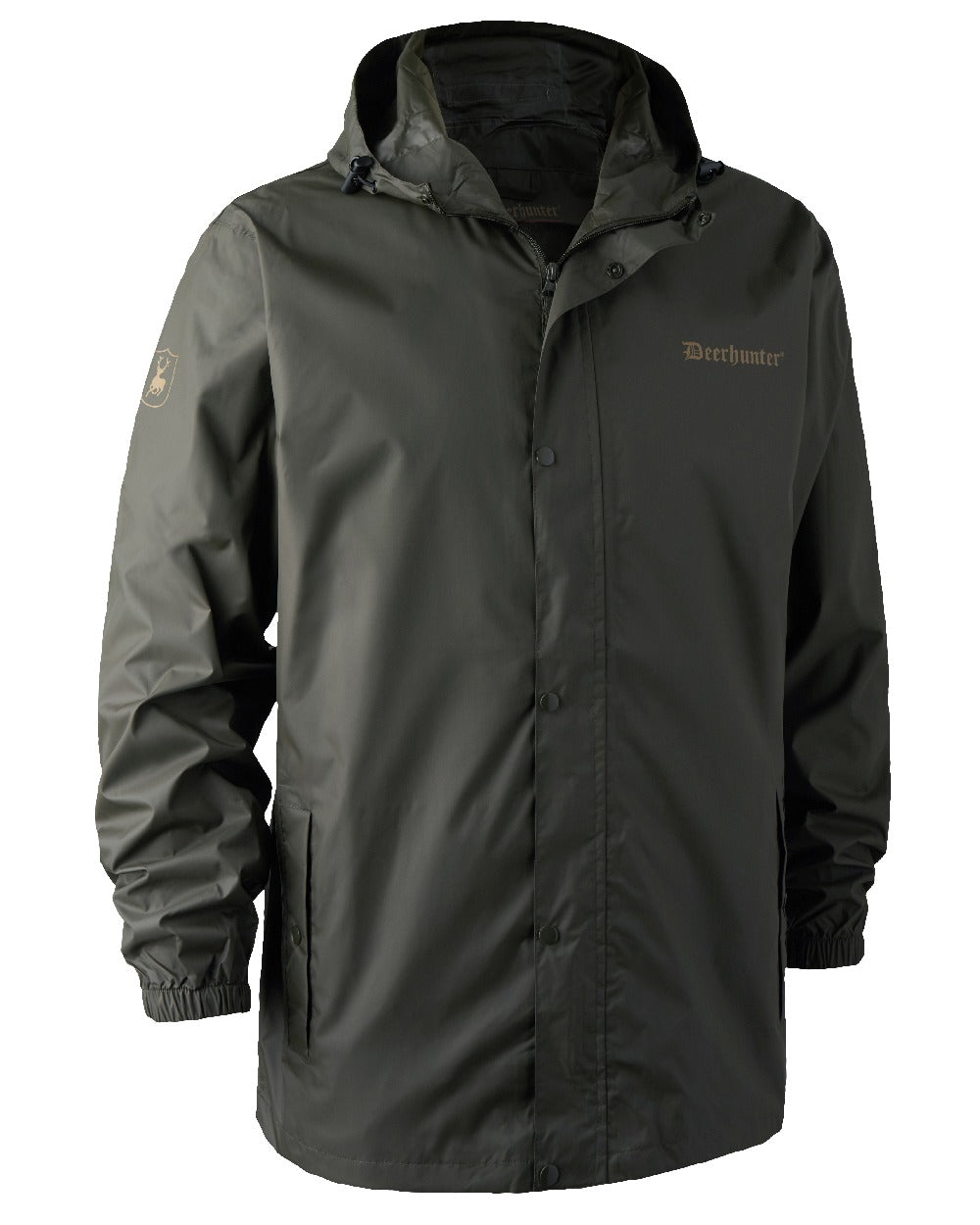 Timber coloured Deerhunter Survivor Packable Rain Jacket on white background #colour_timber