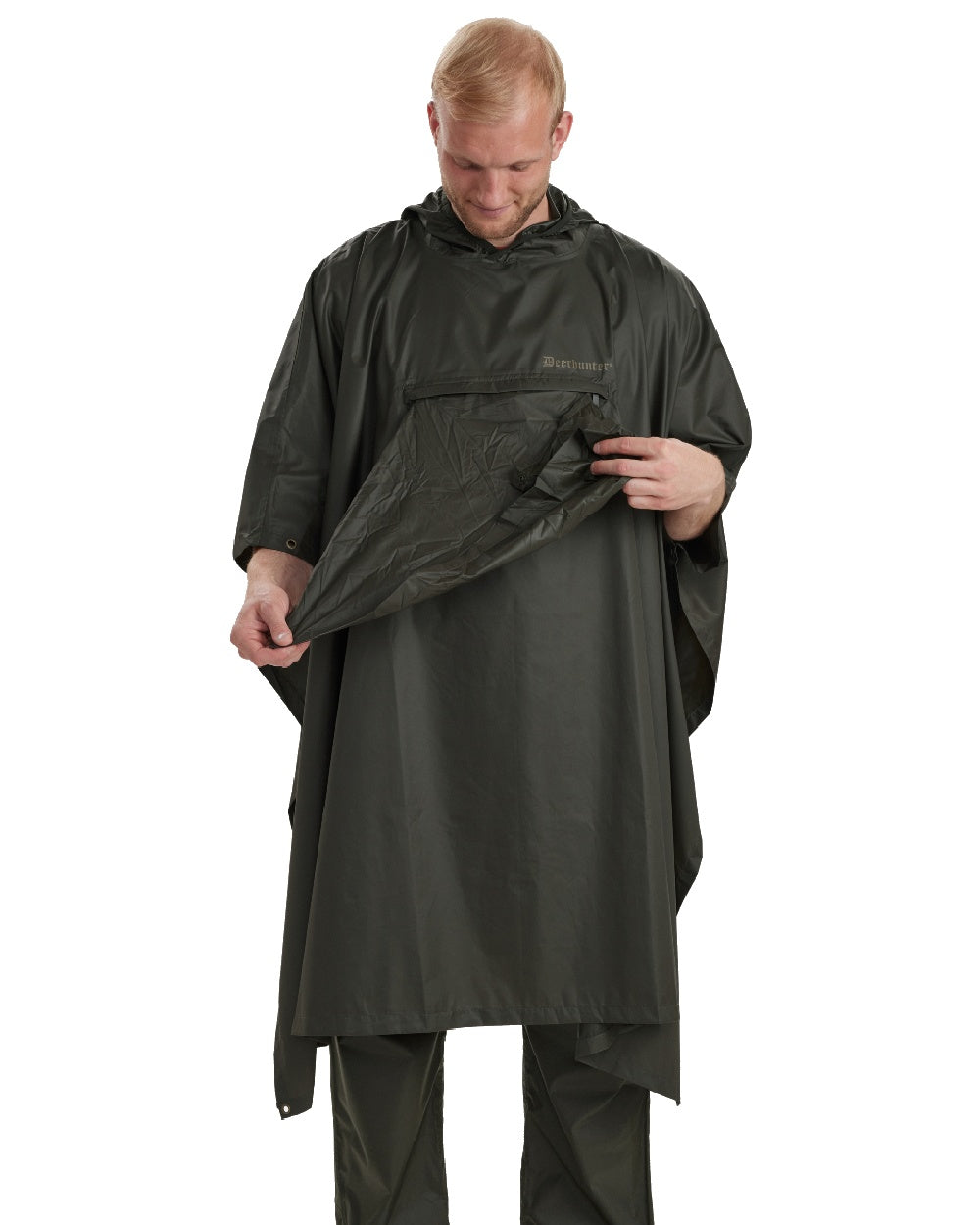 Timber coloured Deerhunter Survivor Rain Poncho on white background #colour_timber