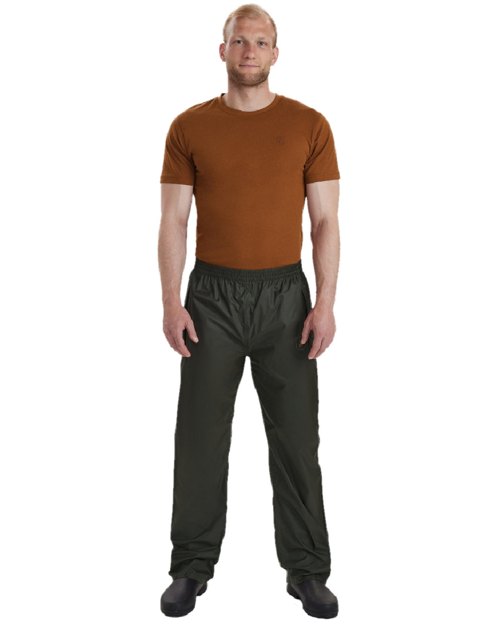 Timber coloured Deerhunter Survivor Rain Trousers on white background #colour_timber