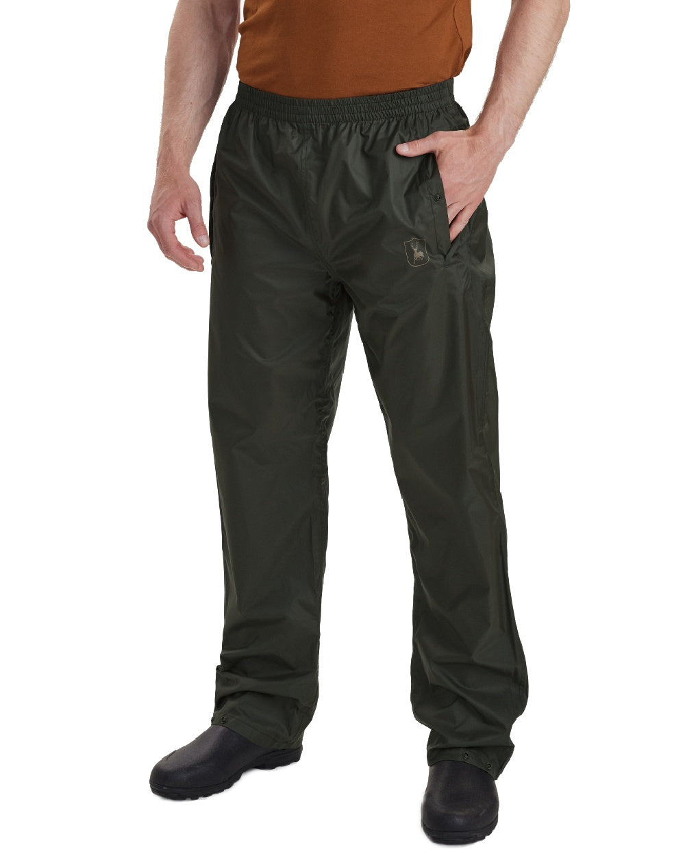 Timber coloured Deerhunter Survivor Rain Trousers on white background #colour_timber