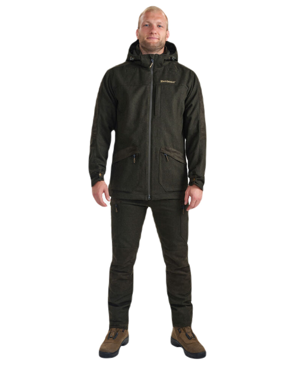 Loden Wood Coloured Deerhunter Tatra Jacket On A White Background #colour_loden-wood