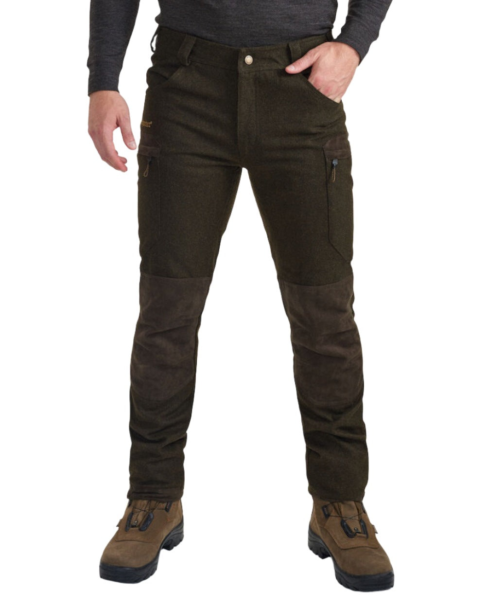 Loden Wood coloured Deerhunter Tatra Trousers on white background #colour_loden-wood