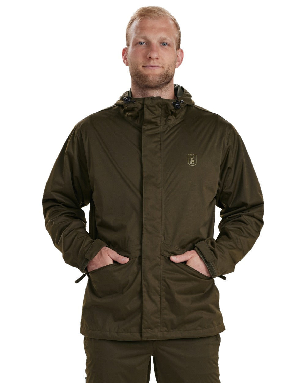 Tarmac Green coloured Deerhunter Thunder Lightweight Rain Jacket on white background #colour_tarmac-green