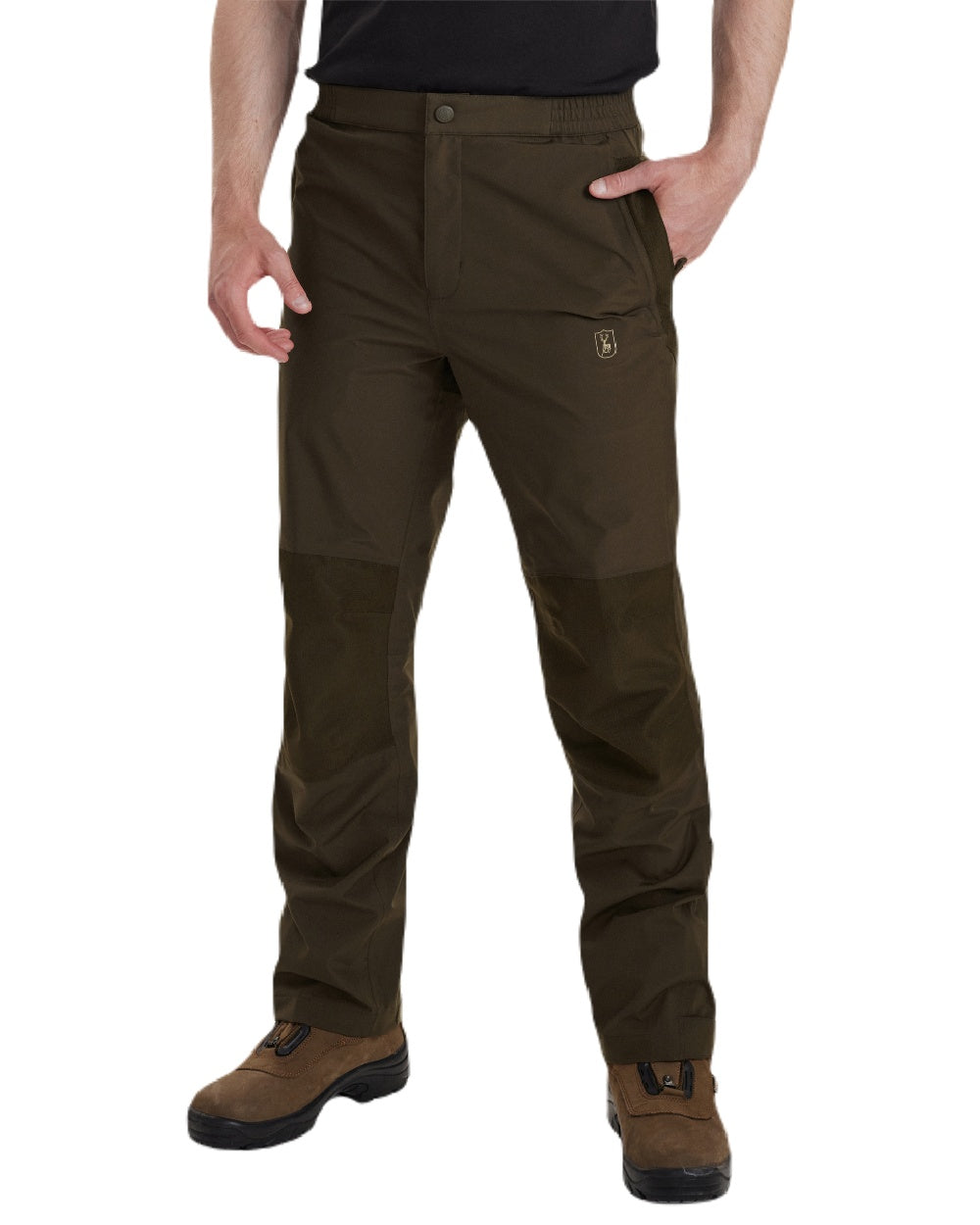 Canteen coloured Deerhunter Track Rain Trousers on white background #colour_canteen
