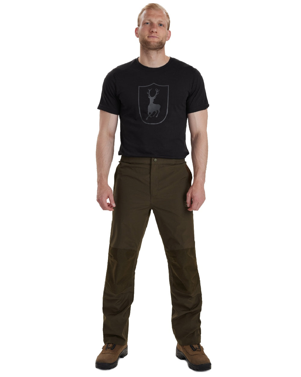 Canteen coloured Deerhunter Track Rain Trousers on white background #colour_canteen
