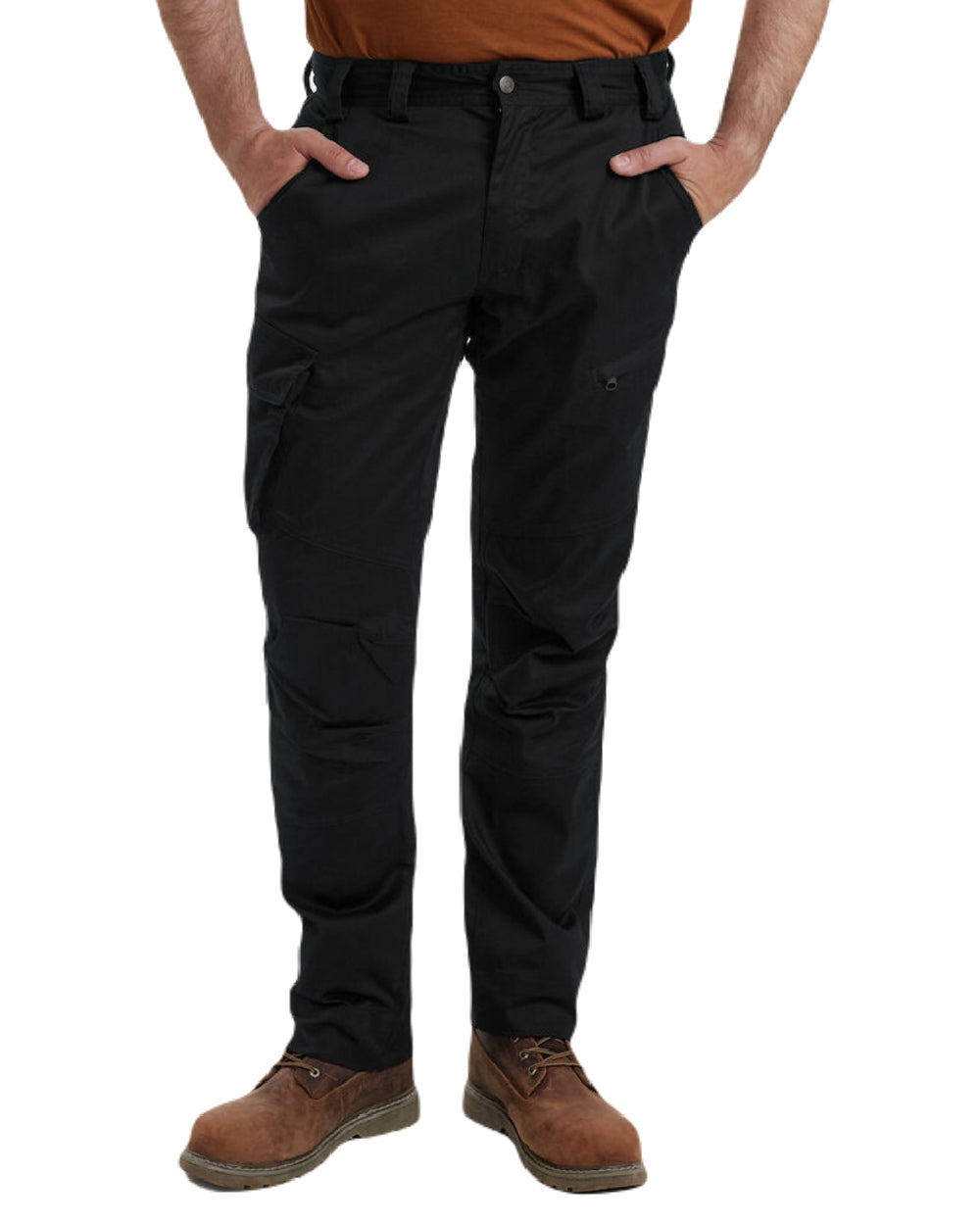 Black coloured Deerhunter Traveler Trousers on white background #colour_black