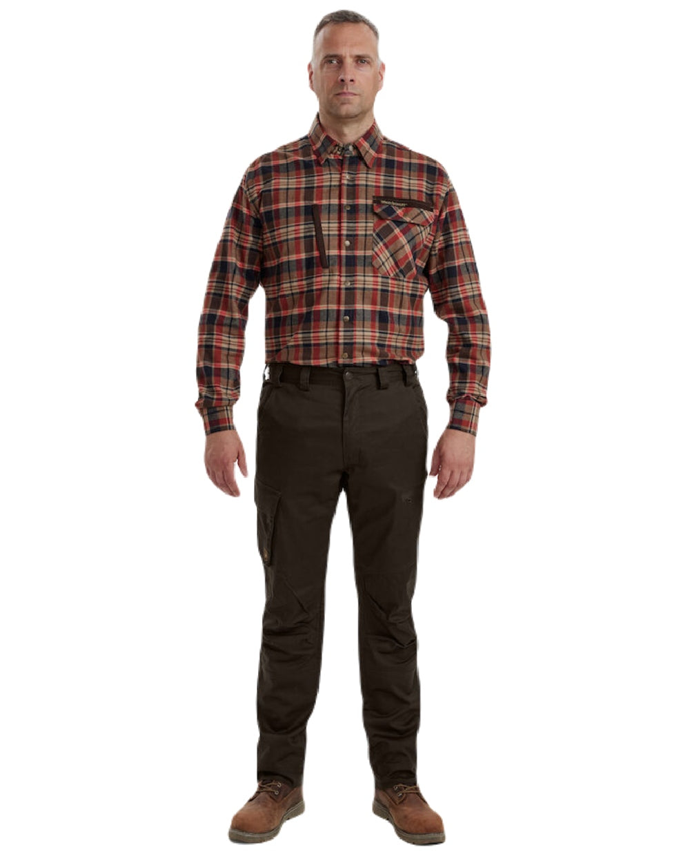 Chestnut Brown coloured Deerhunter Traveler Trousers on white background #colour_chestnut-brown