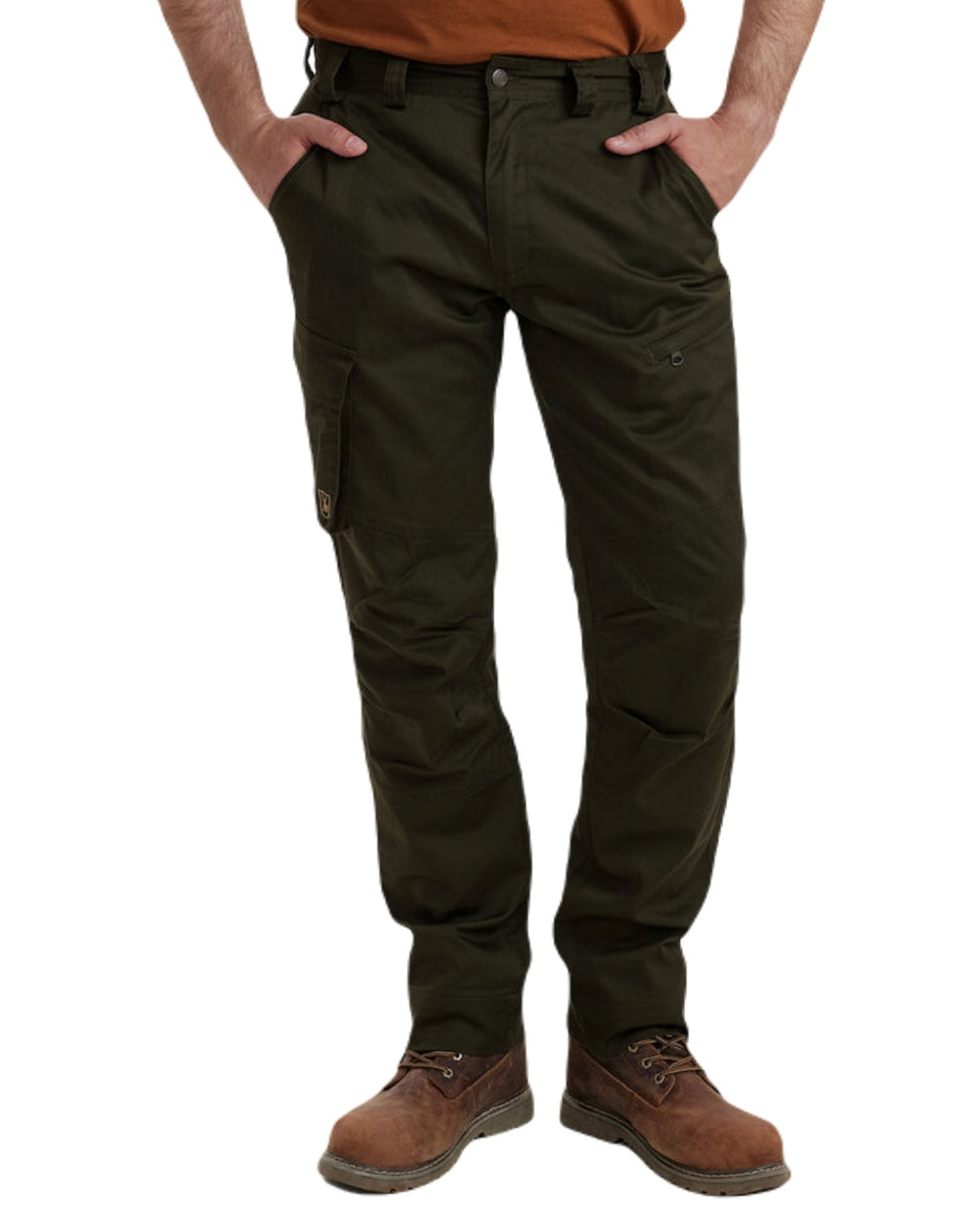 Rifle Green coloured Deerhunter Traveler Trousers on white background #colour_rifle-green