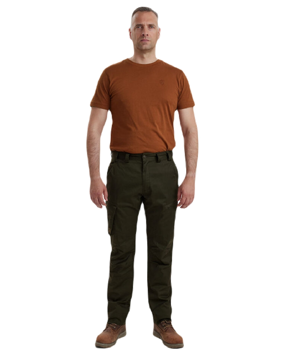 Rifle Green coloured Deerhunter Traveler Trousers on white background #colour_rifle-green