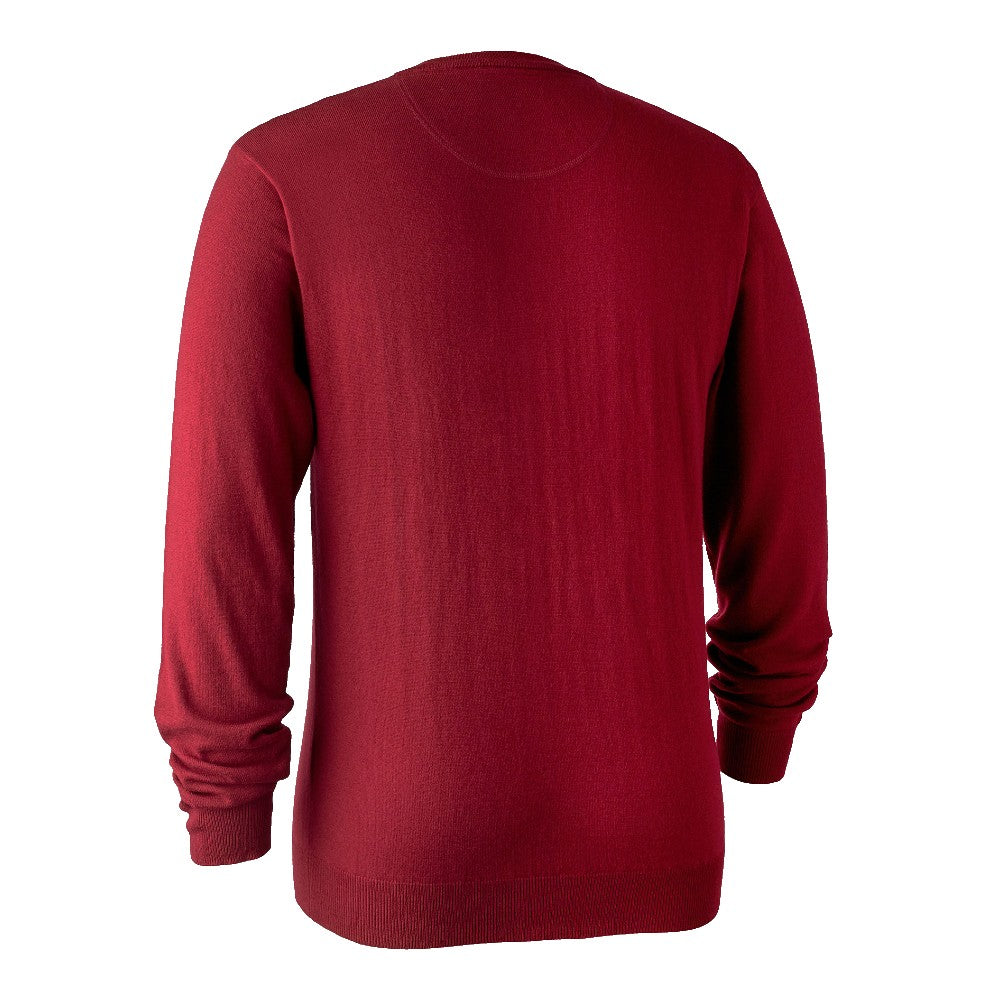 Deerhunter Kingston Knit V-Neck Jumper in Red - Back #colour_red