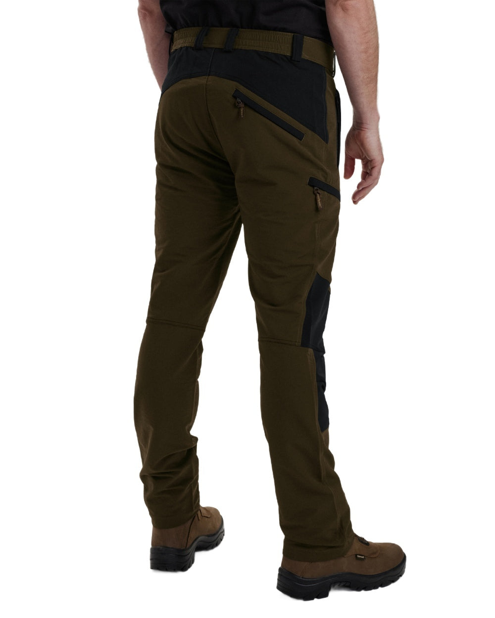 Black Fallen Leaf coloured Deerhunter Strike Full Stretch Trousers on white background #colour_black-fallen-leaf