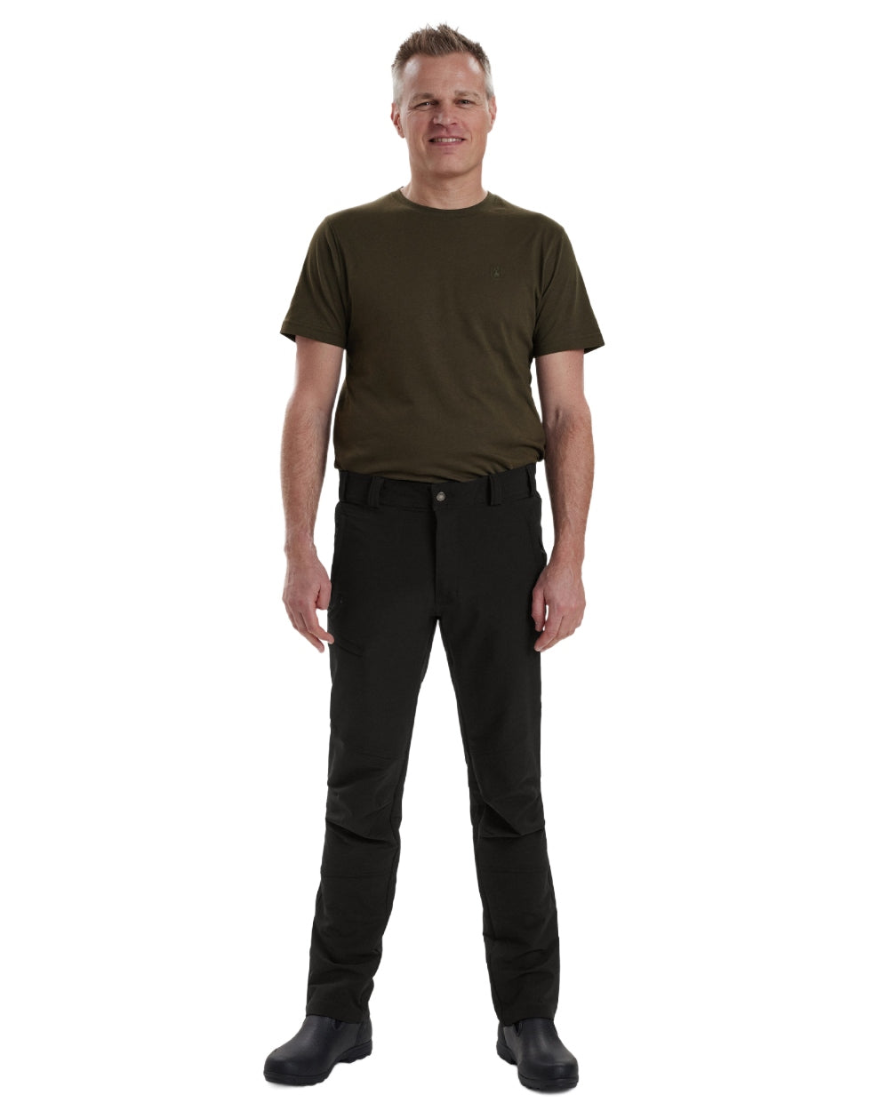Black coloured Deerhunter Strike Full Stretch Trousers on white background #colour_black