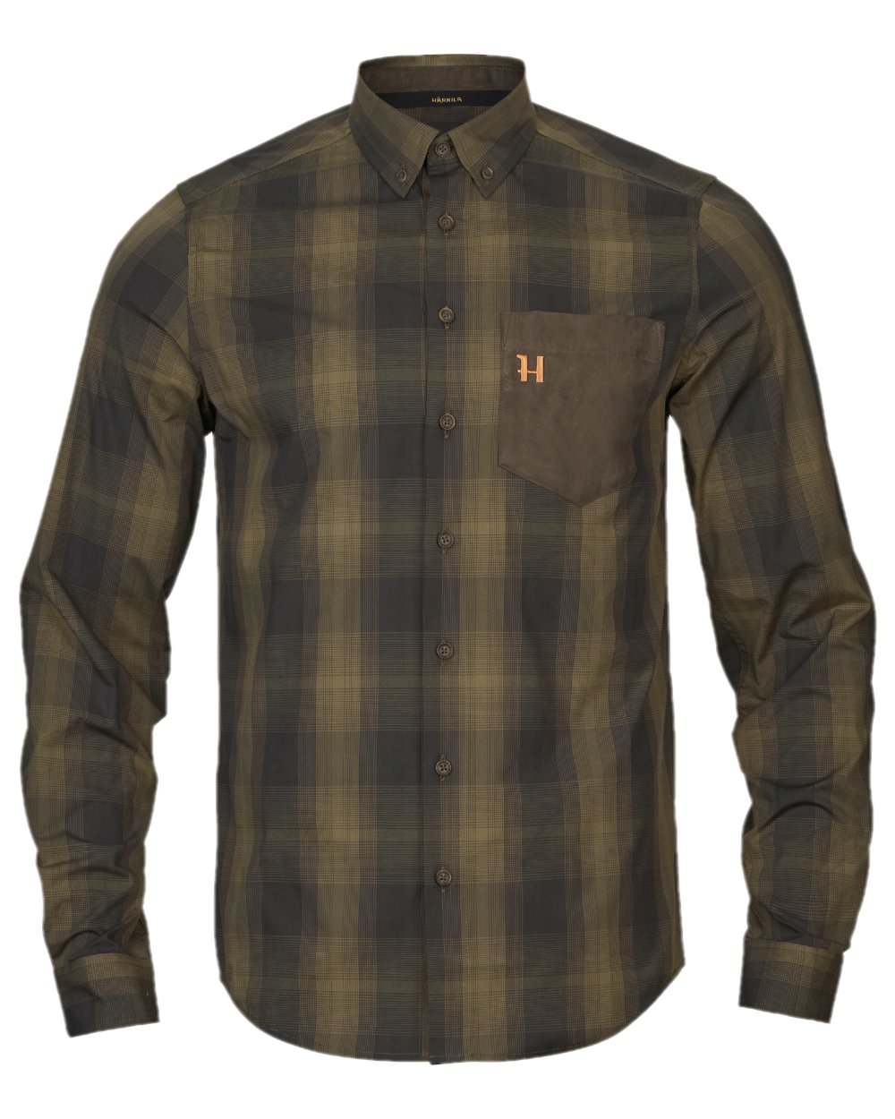 Willow Green Shadow Brown Coloured Harkila Akkan Shirt on white background #colour_willow-green-shadow-brown