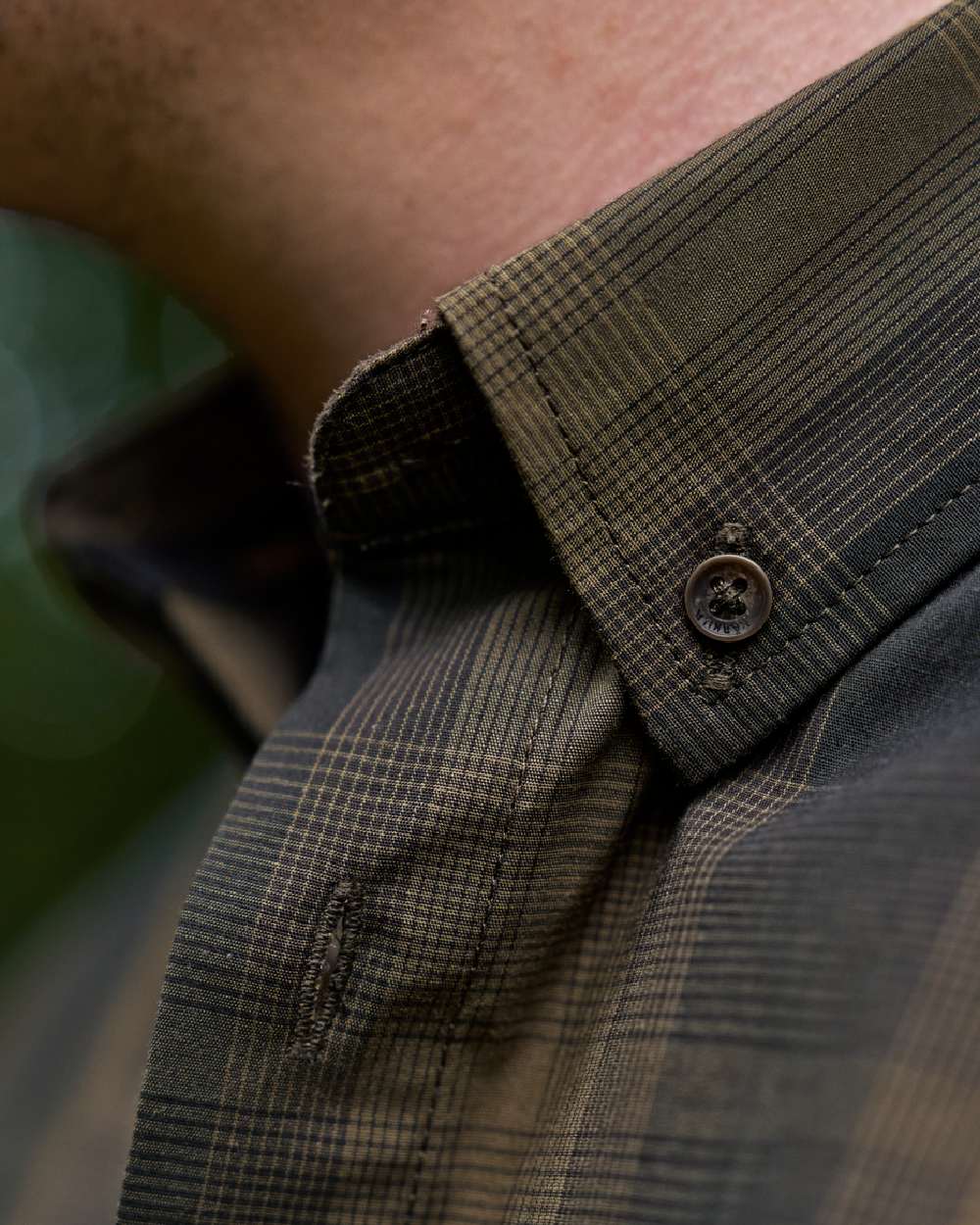 Willow Green Shadow Brown Coloured Harkila Akkan Shirt on outdoor background #colour_willow-green-shadow-brown