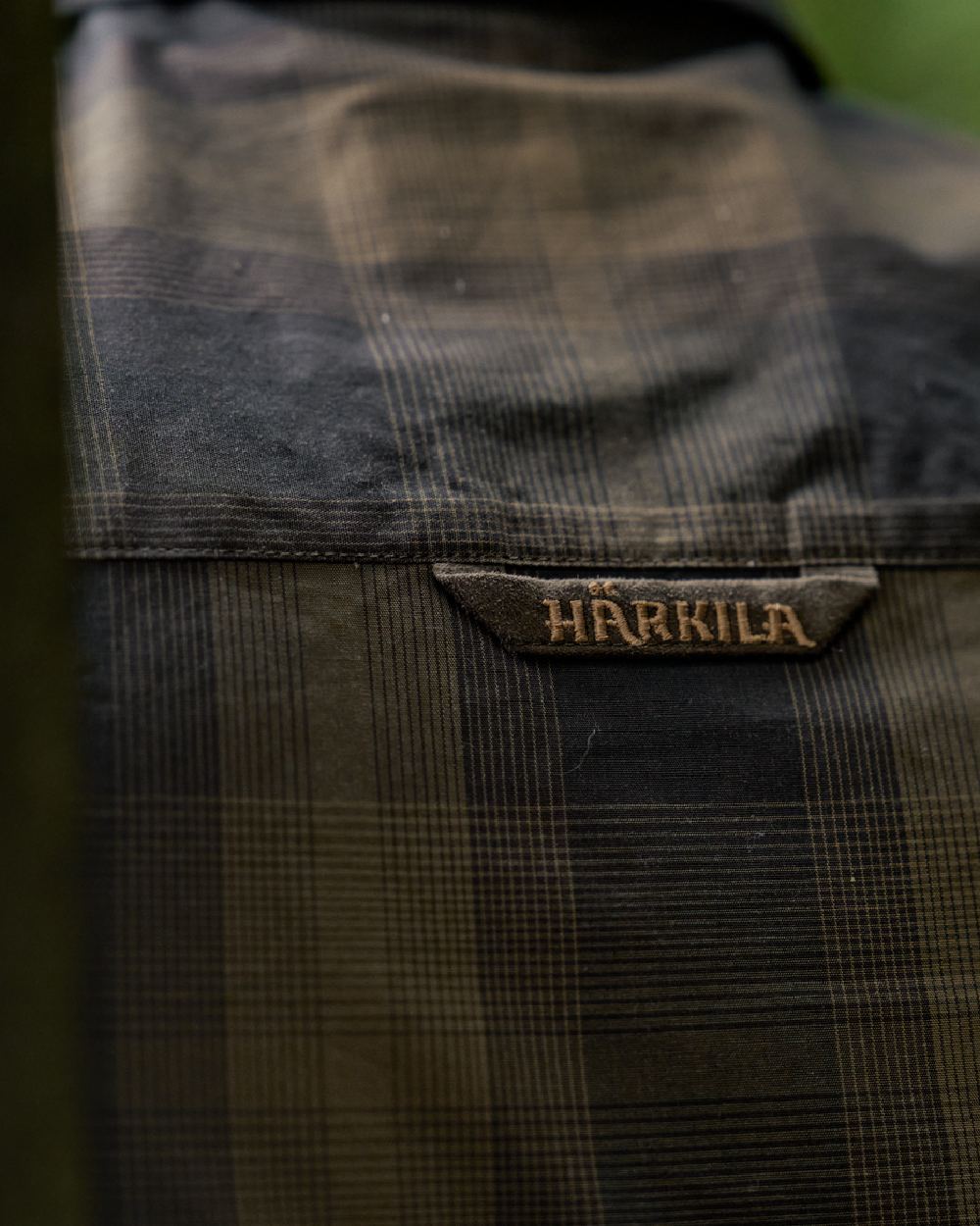 Willow Green Shadow Brown Coloured Harkila Akkan Shirt on outdoor background #colour_willow-green-shadow-brown