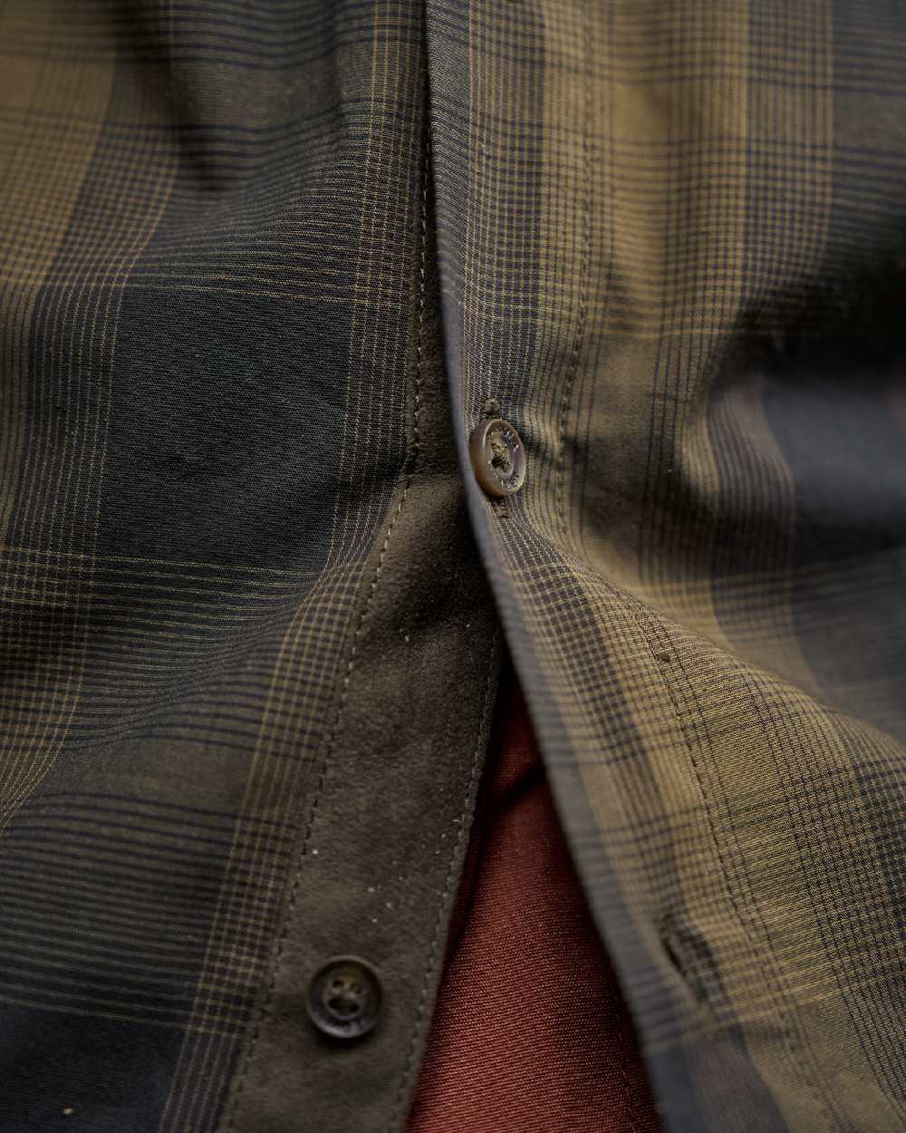 Willow Green Shadow Brown Coloured Harkila Akkan Shirt on outdoor background #colour_willow-green-shadow-brown