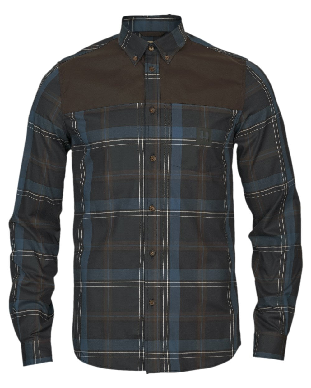 Dark Navy Coloured Harkila Anker Long Sleeve Shirt on white background #colour_dark-navy