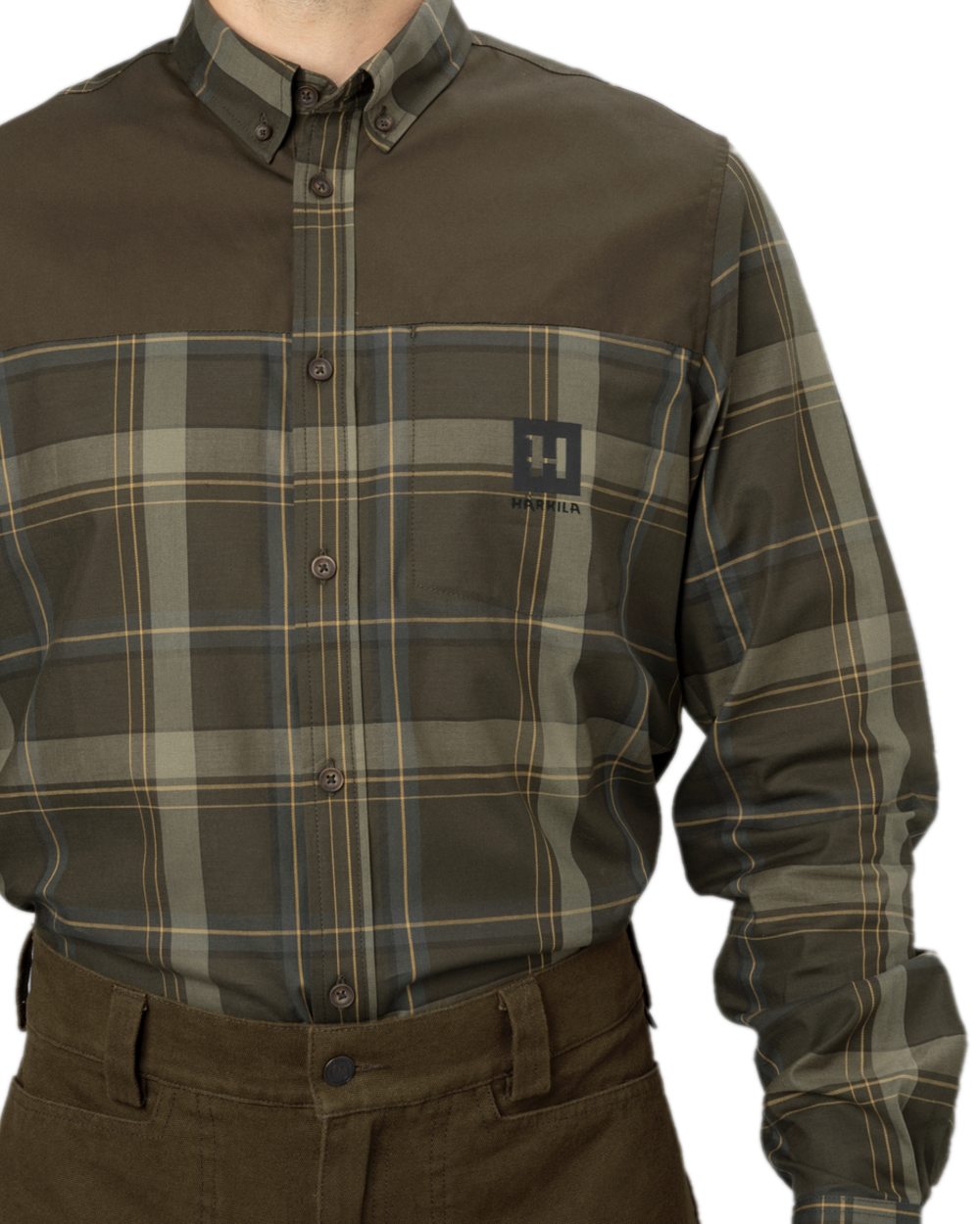 Willow Green Coloured Harkila Anker Long Sleeve Shirt on white background #colour_willow-green