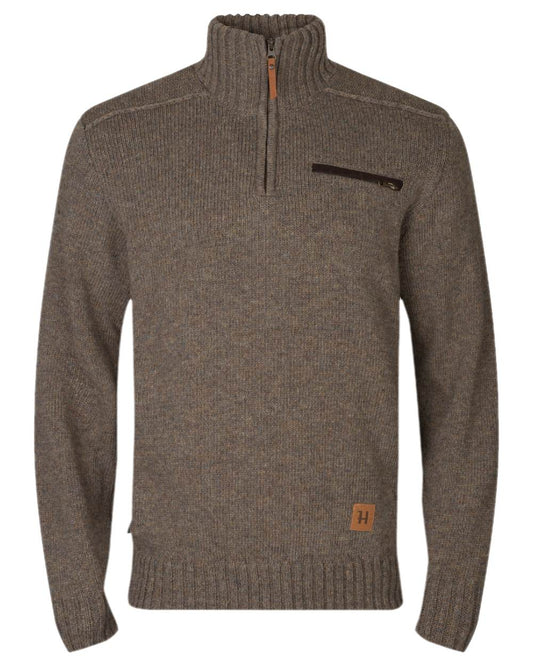 Dark Sand Coloured Harkila Annaboda 2.0 HSP Knit Pullover on white background #colour_dark-sand