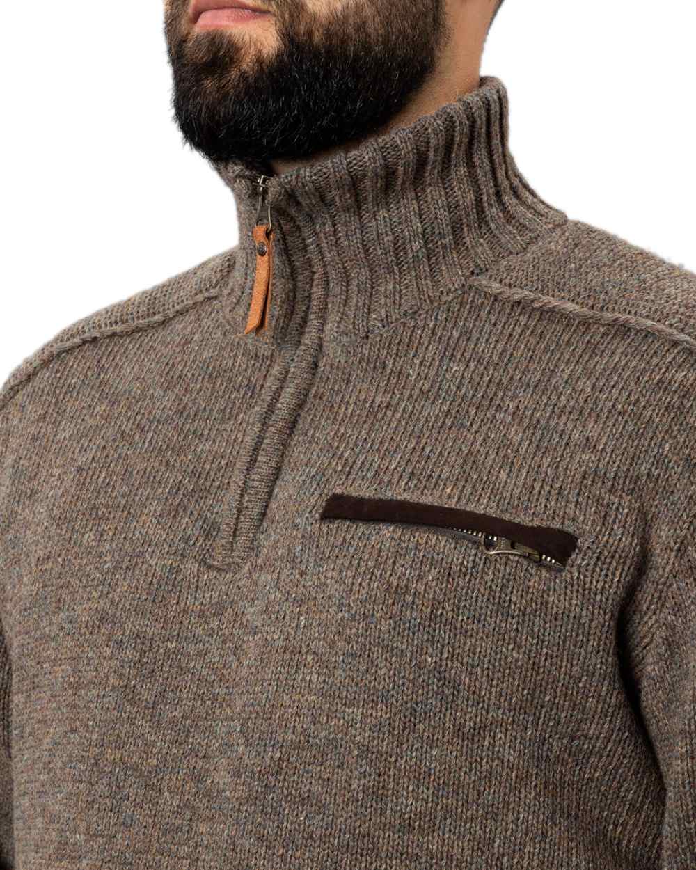 Dark Sand Coloured Harkila Annaboda 2.0 HSP Knit Pullover on white background #colour_dark-sand