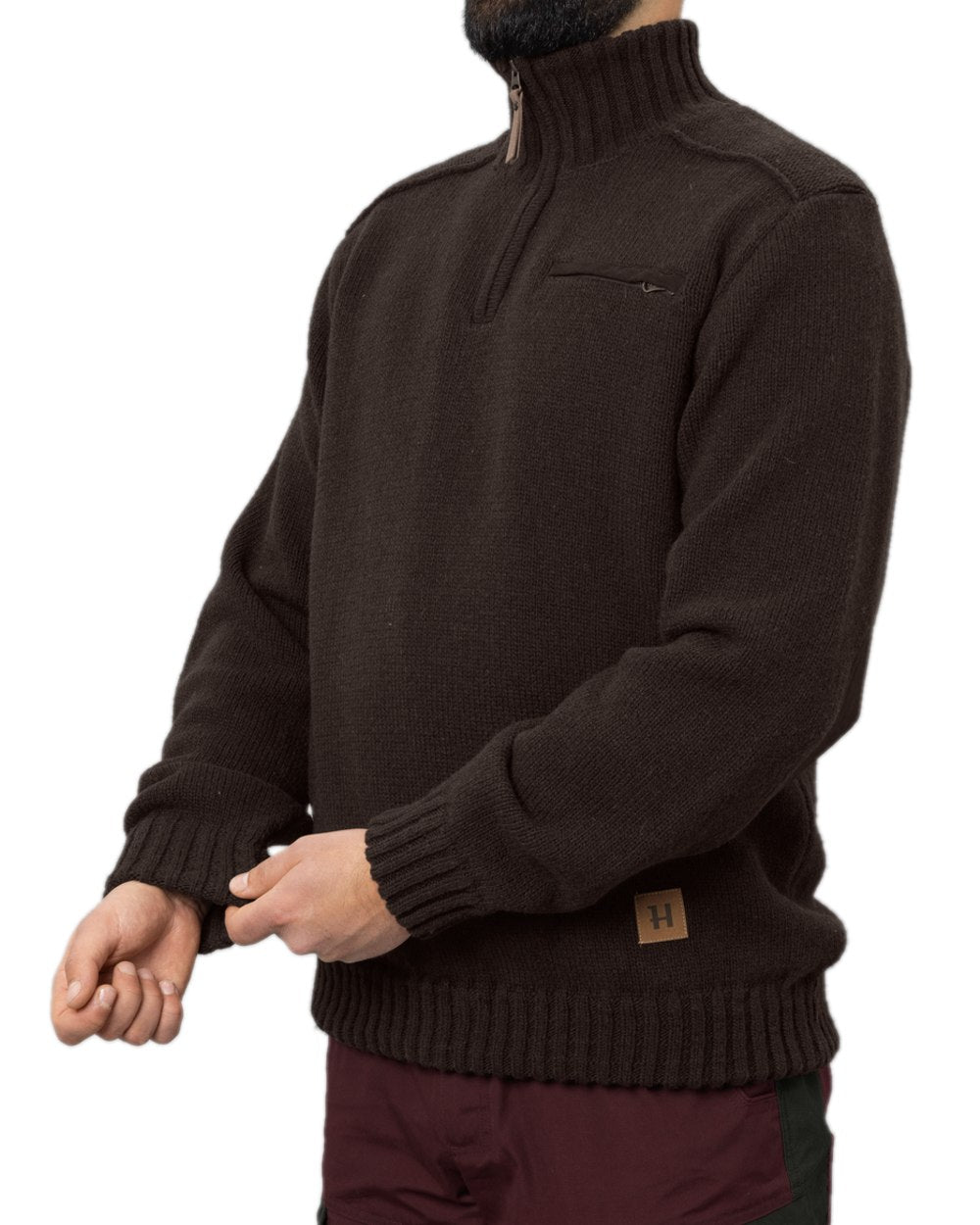 Demitasse Brown Coloured Harkila Annaboda 2.0 HSP Knit Pullover on white background #colour_demitasse-brown