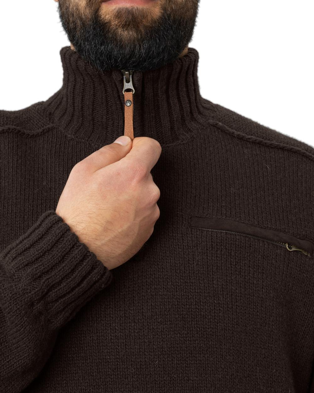 Demitasse Brown Coloured Harkila Annaboda 2.0 HSP Knit Pullover on white background #colour_demitasse-brown
