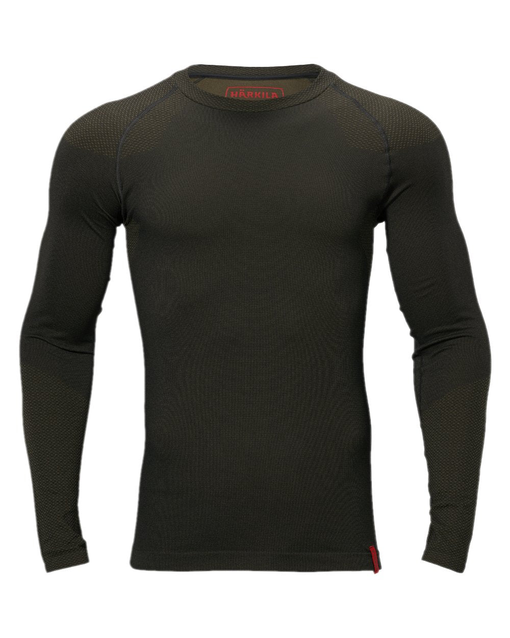 Dark Willow Green Coloured Harkila Base Active Long Sleeve O-Neck on white background #colour_dark-willow-green