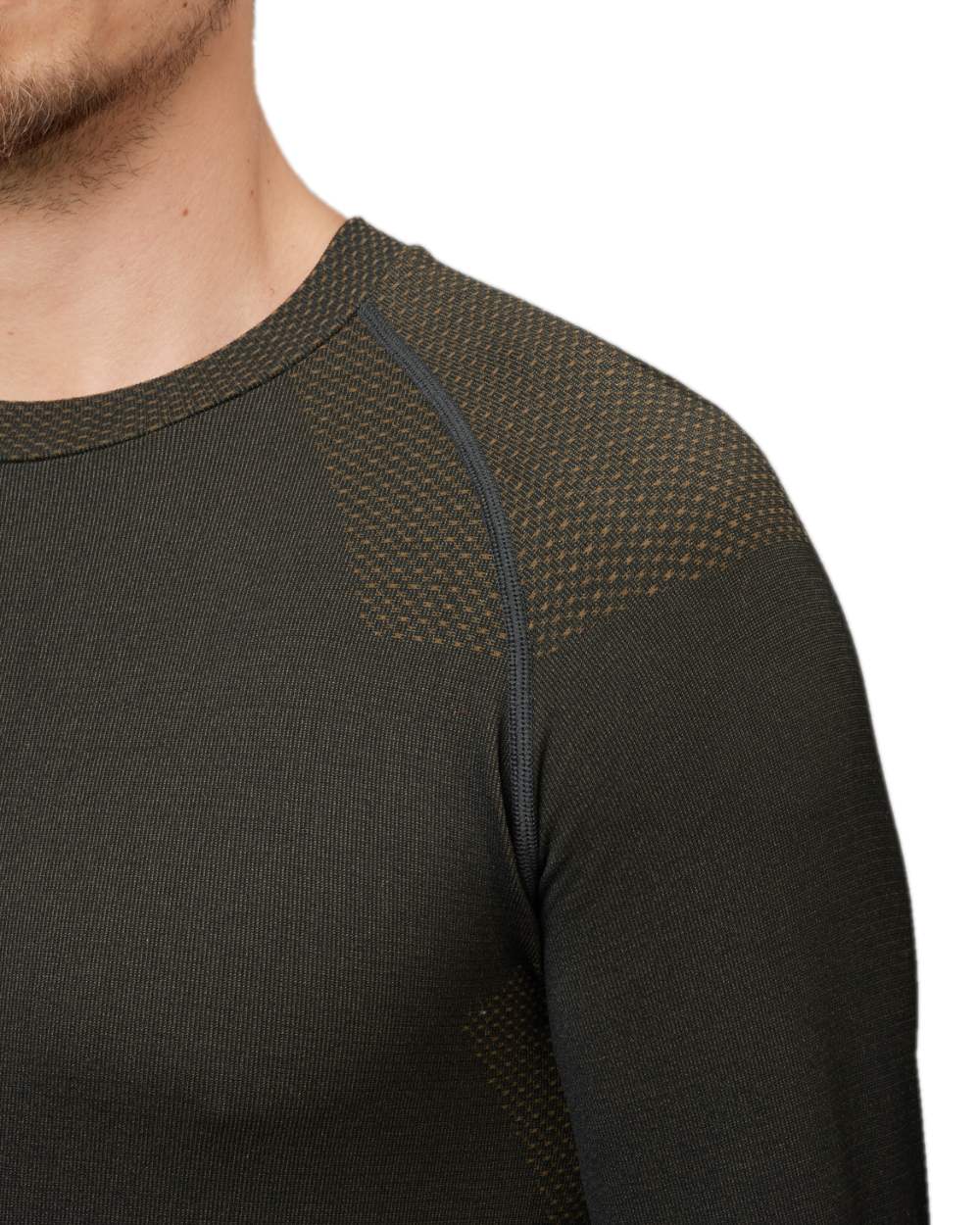 Dark Willow Green Coloured Harkila Base Active Long Sleeve O-Neck on white background #colour_dark-willow-green