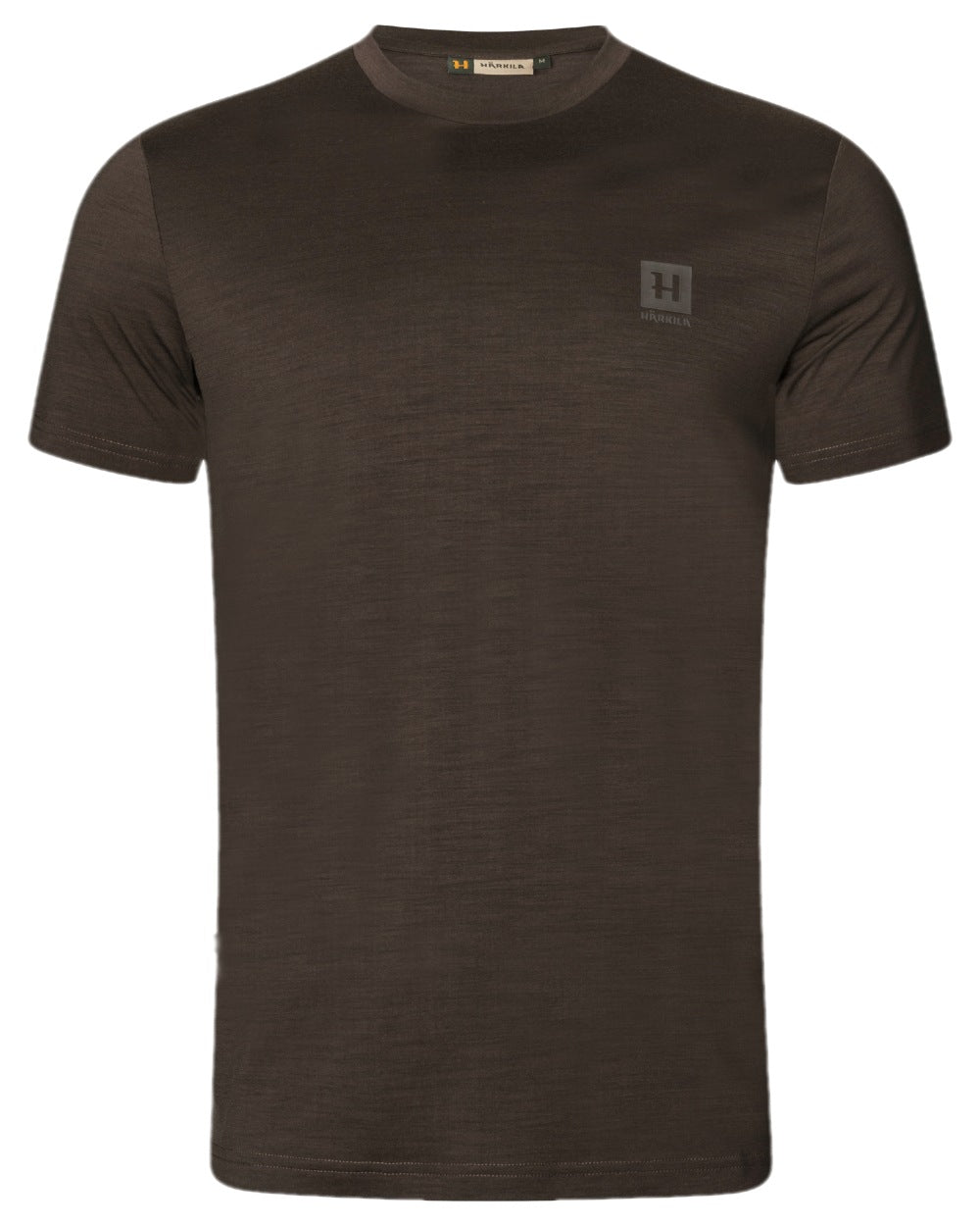 Shadow Brown Coloured Harkila Base All Season Short Sleeve T-Shirt on white background #colour_shadow-brown