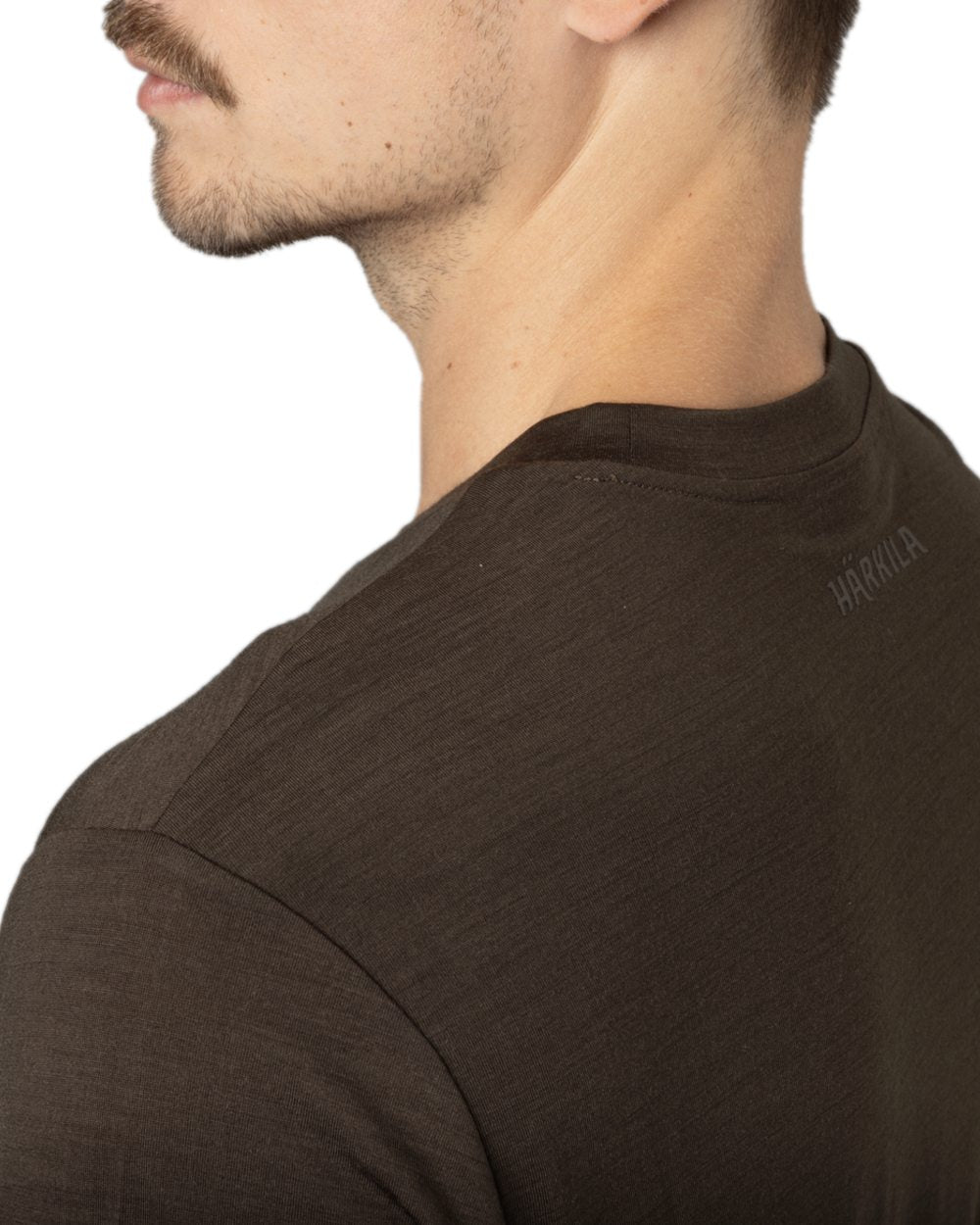 Shadow Brown Coloured Harkila Base All Season Short Sleeve T-Shirt on white background #colour_shadow-brown