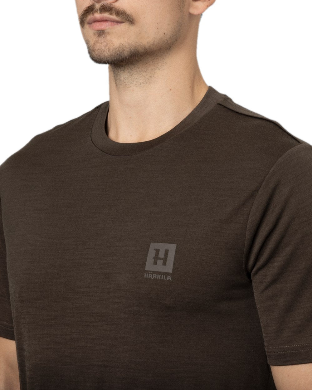 Shadow Brown Coloured Harkila Base All Season Short Sleeve T-Shirt on white background #colour_shadow-brown