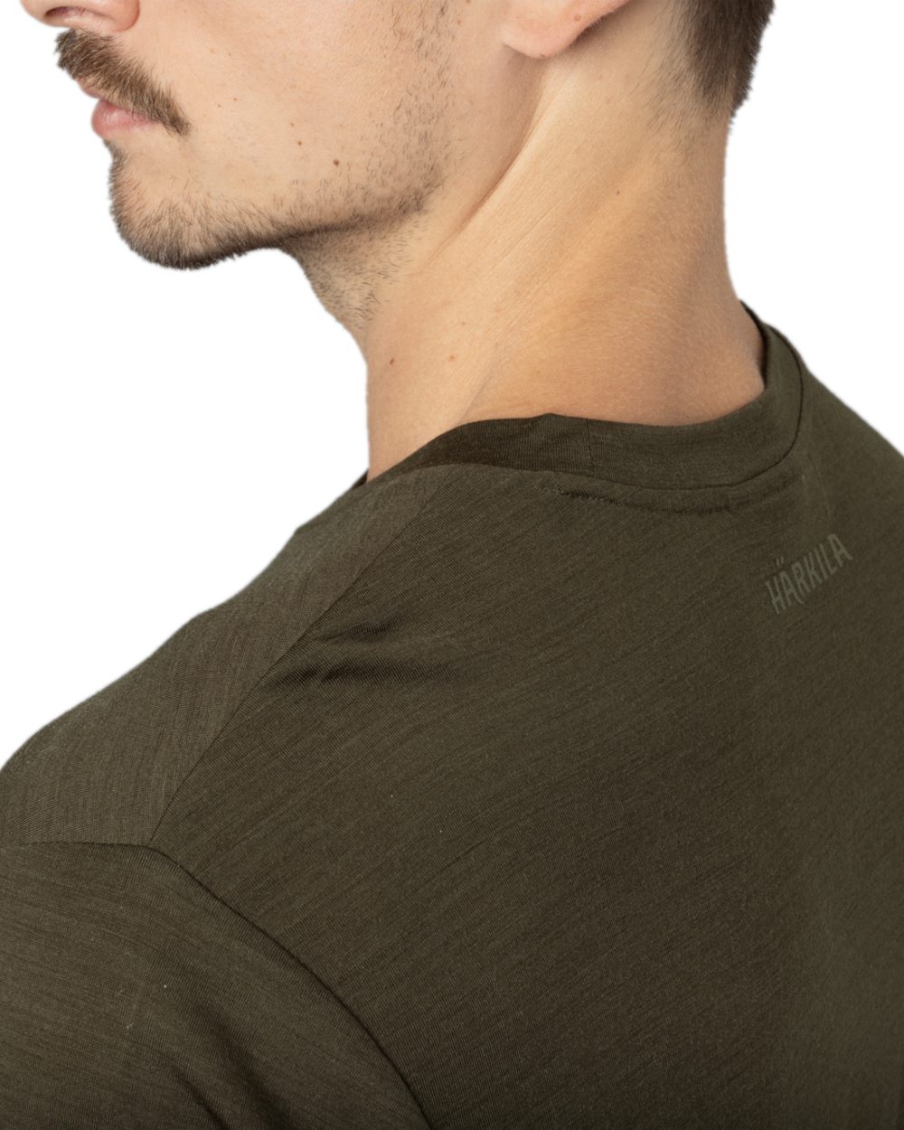 Willow Green Coloured Harkila Base All Season Short Sleeve T-Shirt on white background #colour_willow-green