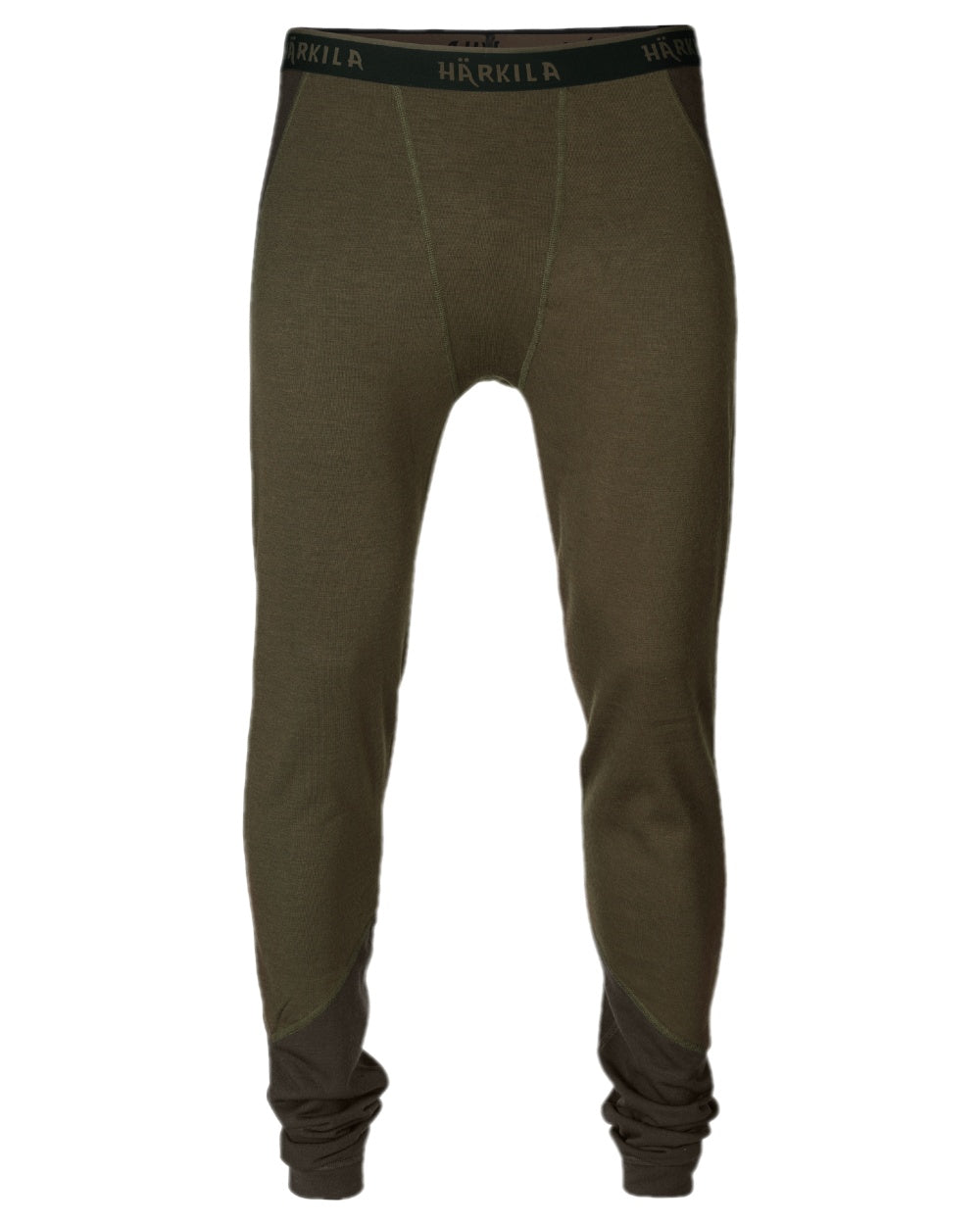 Willow Green Shadow Brown Coloured Harkila Base Warm Long Johns on white background #colour_willow-green-shadow-brown