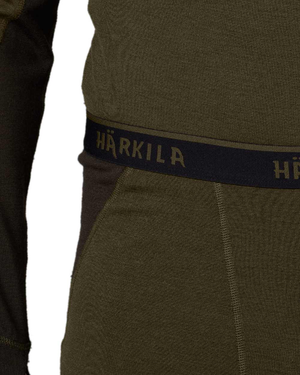 Willow Green Shadow Brown Coloured Harkila Base Warm Long Johns on white background #colour_willow-green-shadow-brown