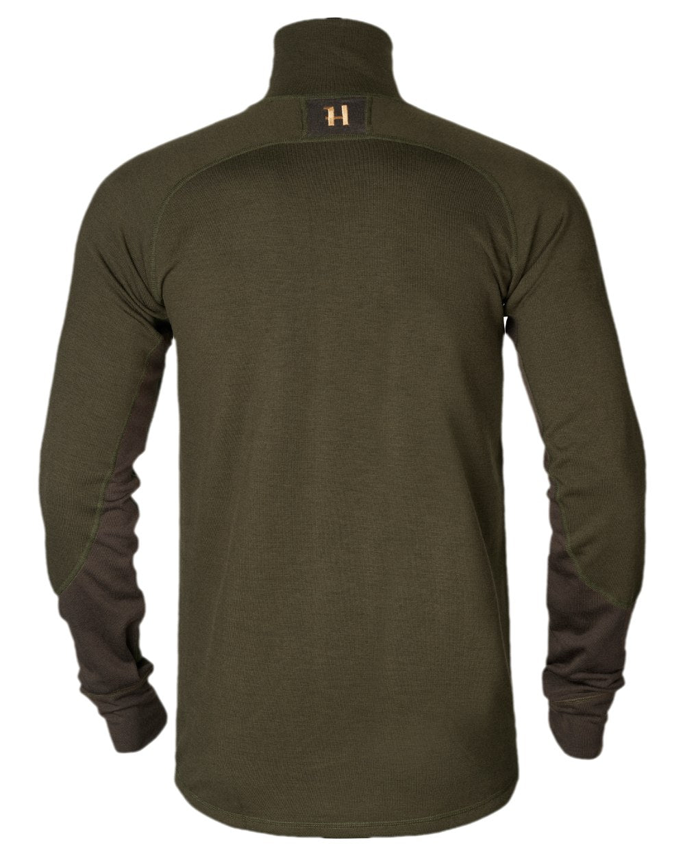 Willow Green Shadow Brown Coloured Harkila Base Warm Zip Neck on white background #colour_willow-green-shadow-brown