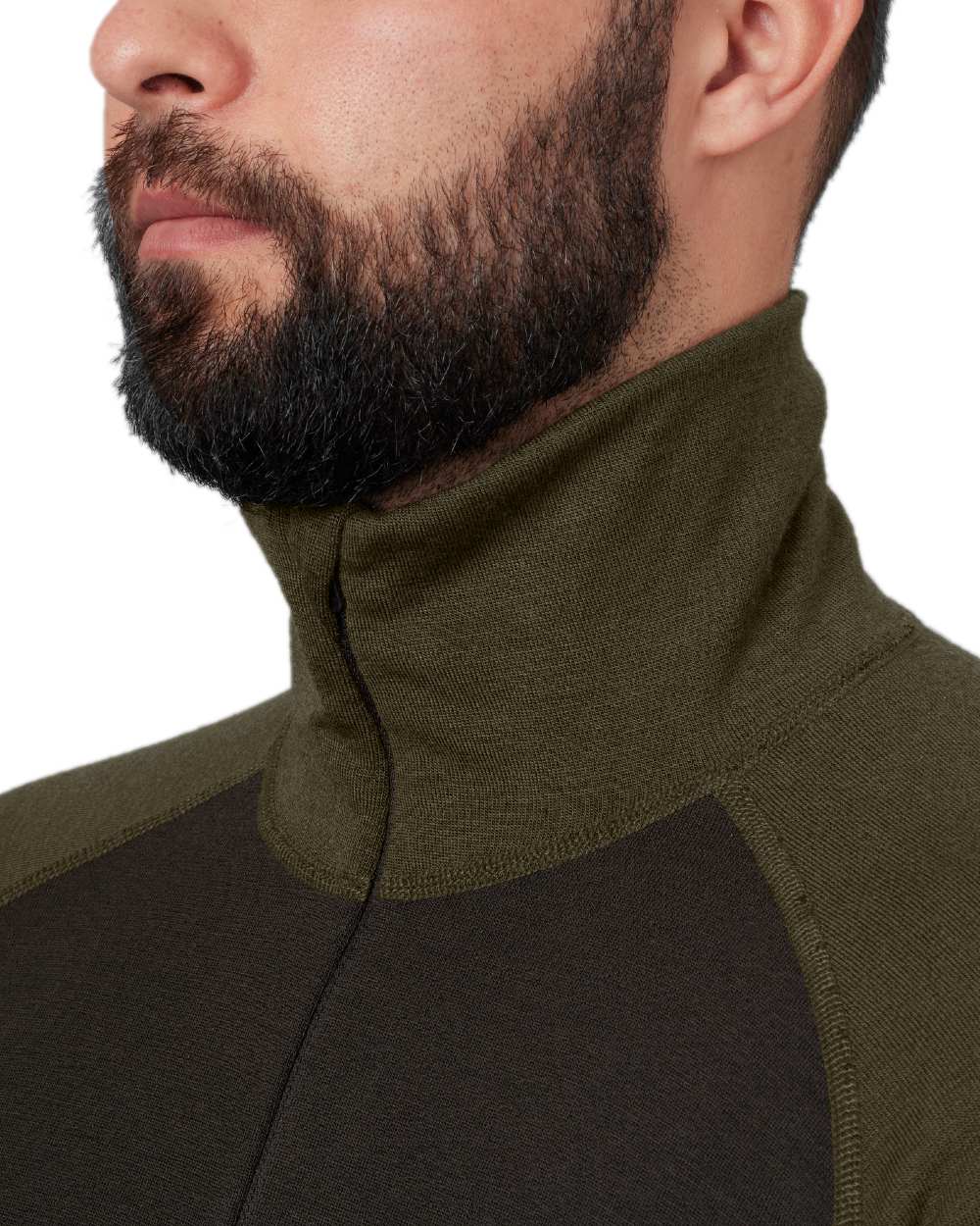 Willow Green Shadow Brown Coloured Harkila Base Warm Zip Neck on white background #colour_willow-green-shadow-brown