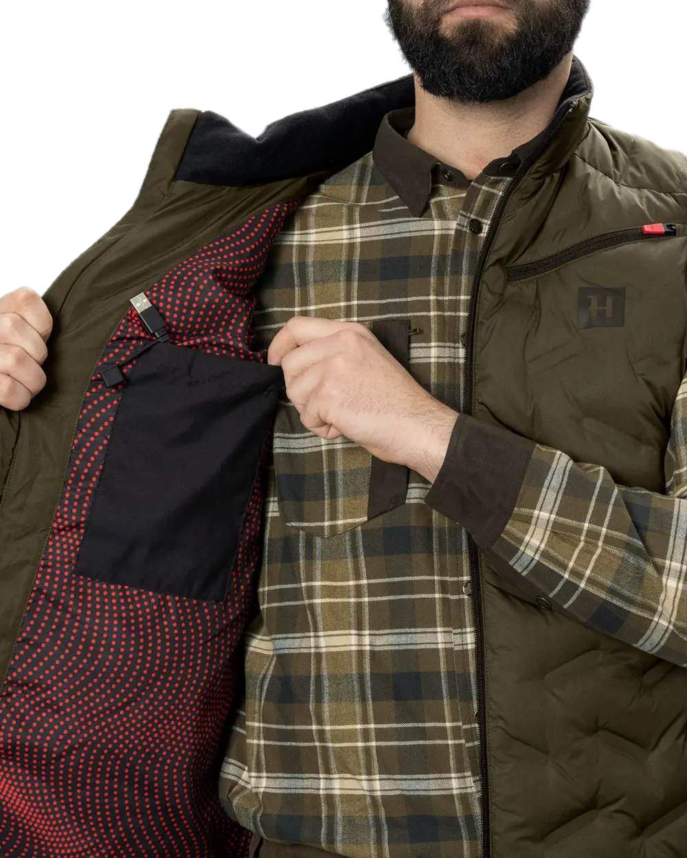 Willow Green Coloured Harkila Clim8 Insulated Waistcoat on white background #colour_willow-green