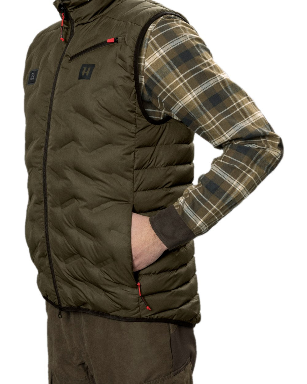 Willow Green Coloured Harkila Clim8 Insulated Waistcoat on white background #colour_willow-green