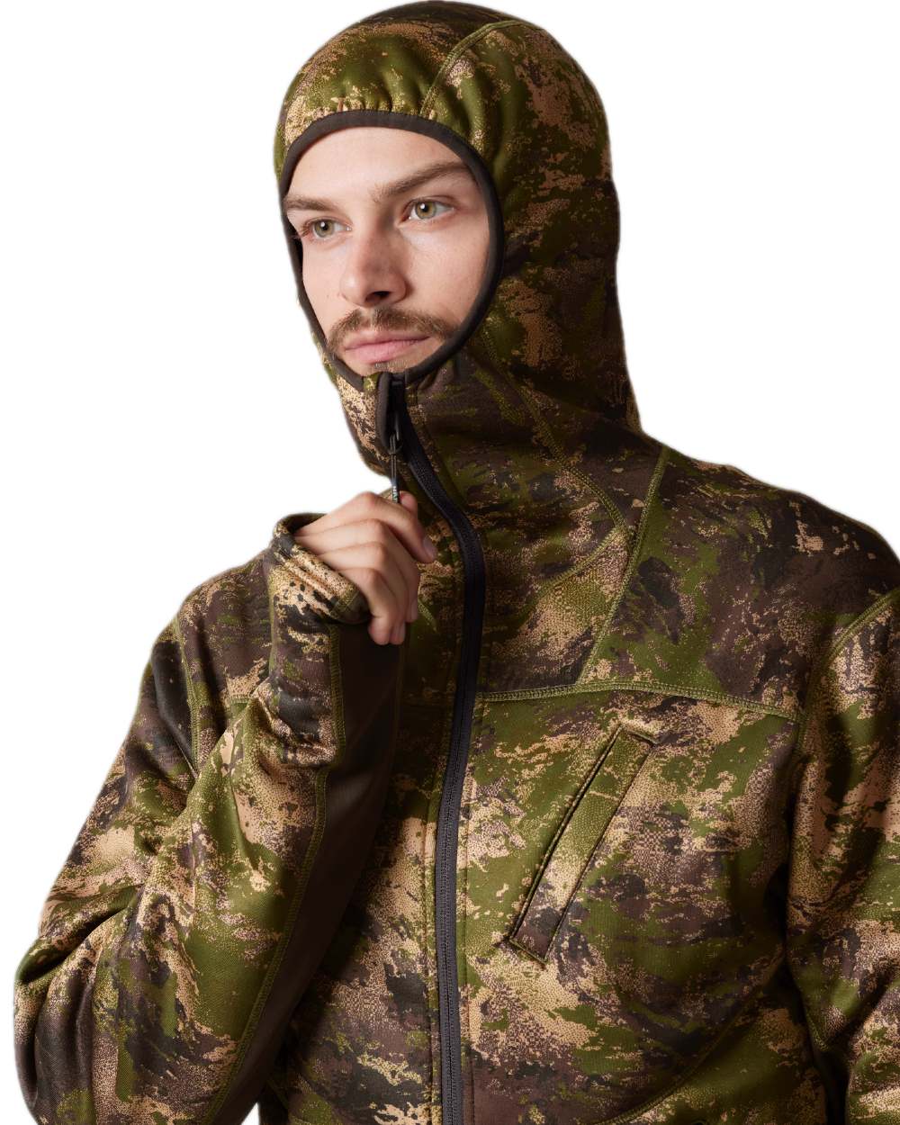 AXIS Forest Coloured Harkila Deer Stalker Camo Fleece Hoodie on white background #colour_axis-forest