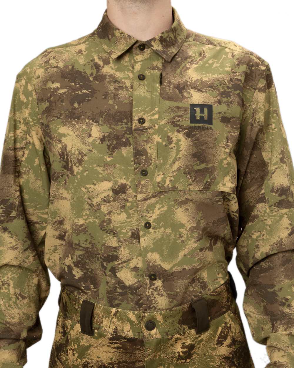 AXIS Forest Coloured Harkila Deer Stalker Camo Long Sleeve Shirt on white background #colour_axis-forest