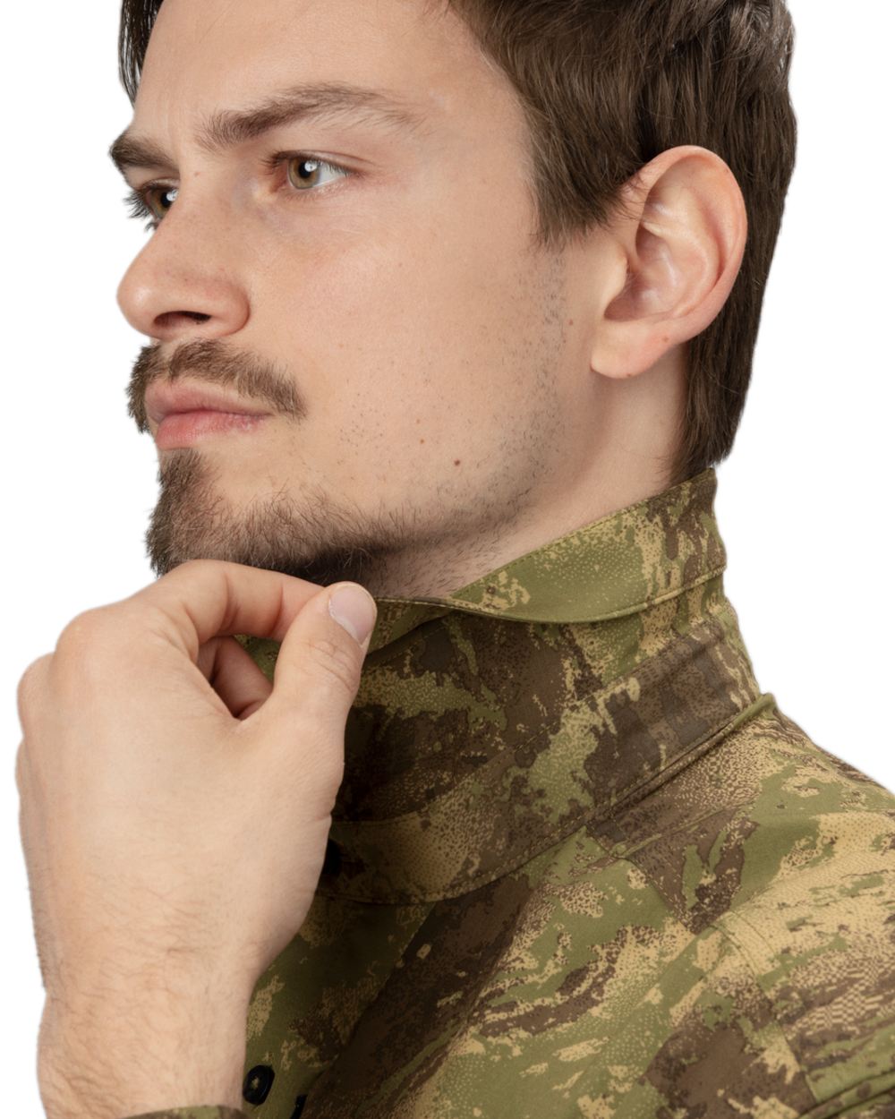 AXIS Forest Coloured Harkila Deer Stalker Camo Long Sleeve Shirt on white background #colour_axis-forest