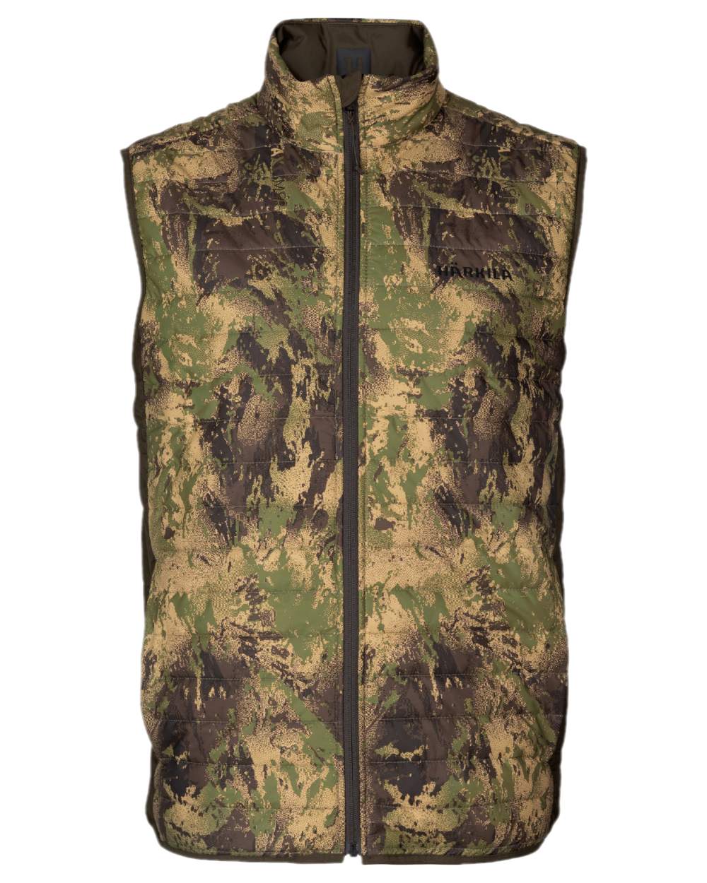Willow Green AXIS Forest Coloured Harkila Deer Stalker Camo Reversible Packable Waistcoat on white background #colour_willow-green-axis-forest